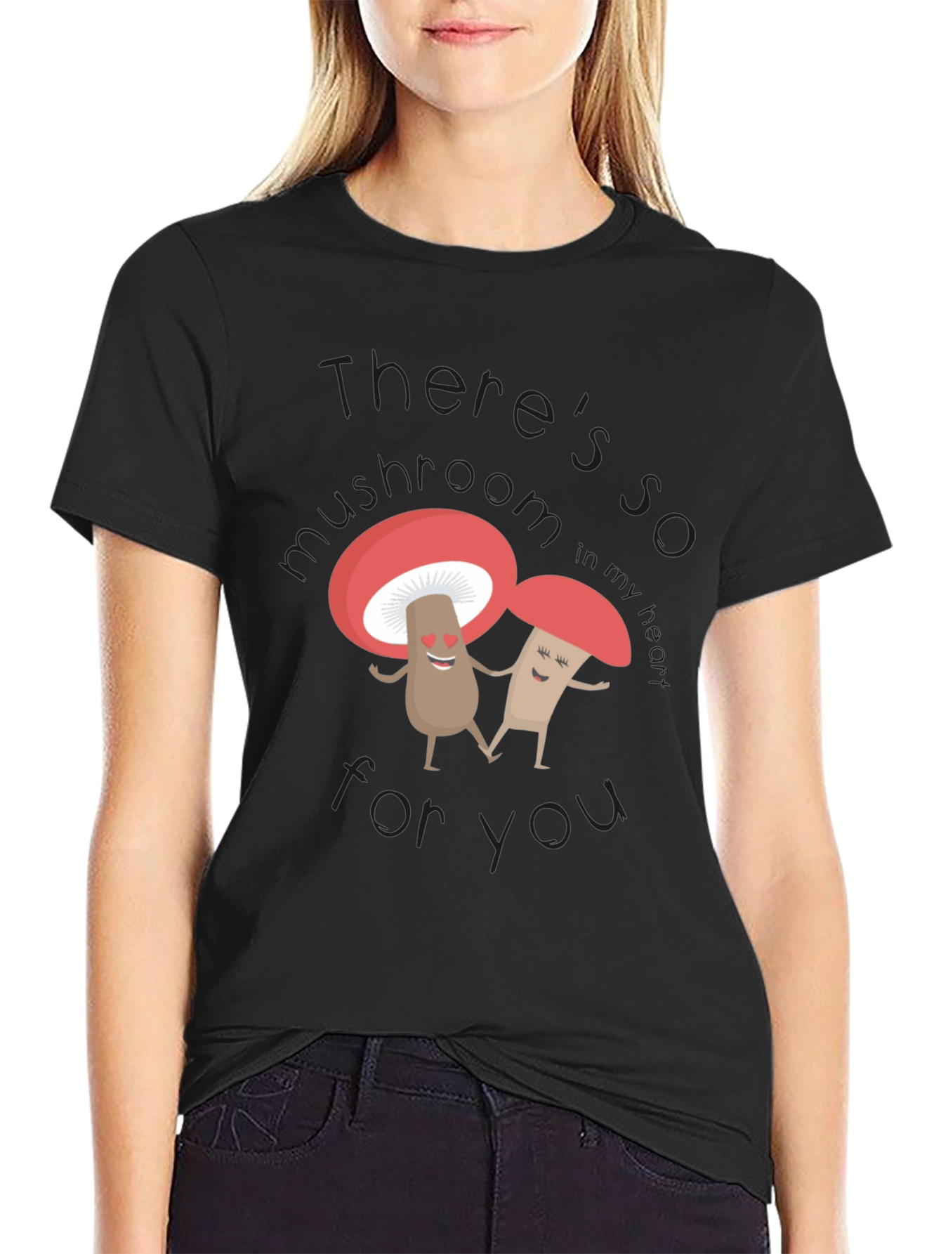 Black Cute Mushroom Lover's Black T-Shirt view 2