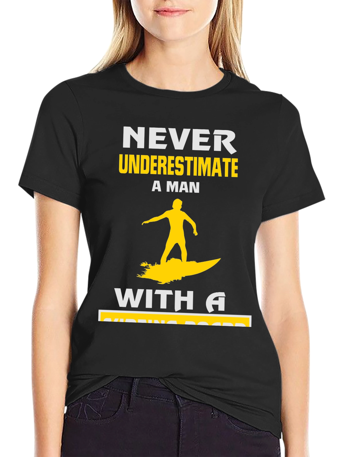 Black Never Underestimate Surfing Man T-Shirt view 2