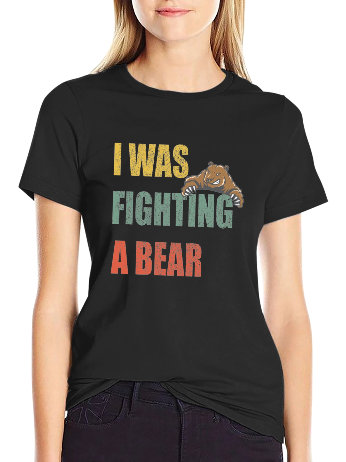 Black I Was Fighting A Bear Graphic T-Shirt view 2