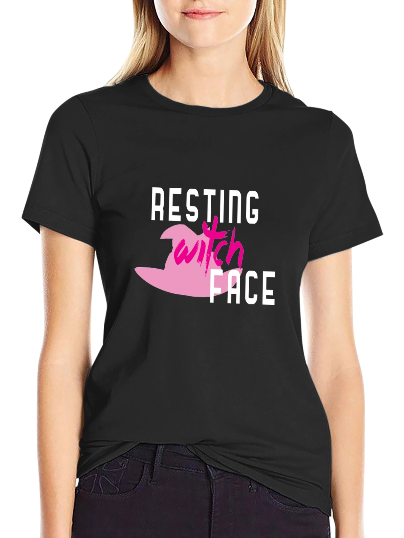 Black Resting Witch Face Graphic T-Shirt - Halloween Tee view 2