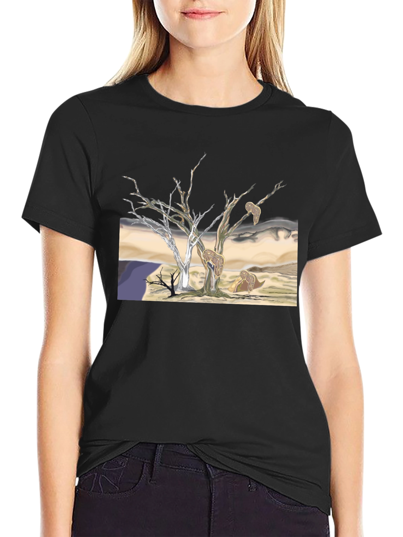 Black Unique Graphic Tee - Surreal Desert Landscape view 2