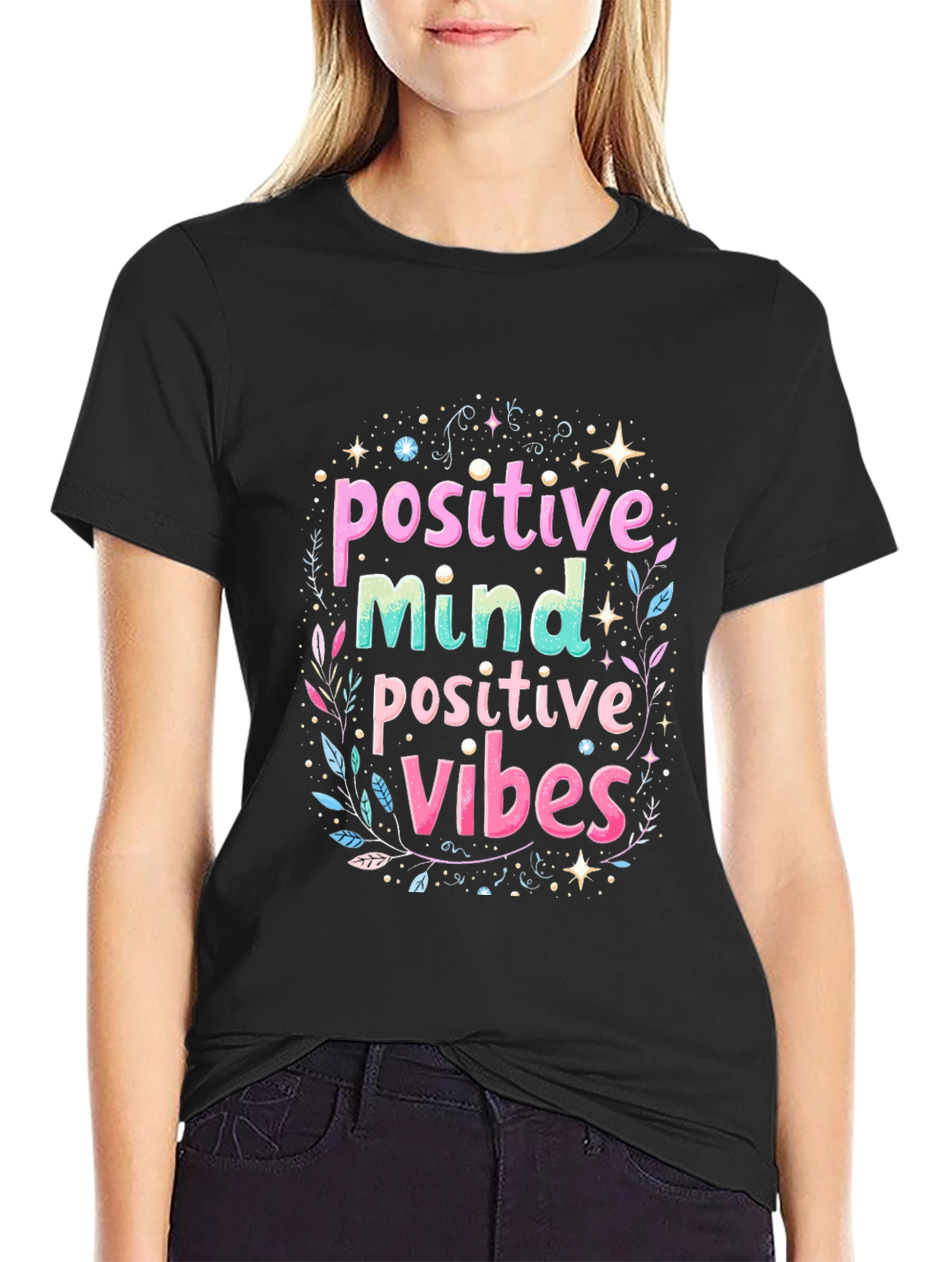 Black Positive Mind Positive Vibes Black Tee view 2