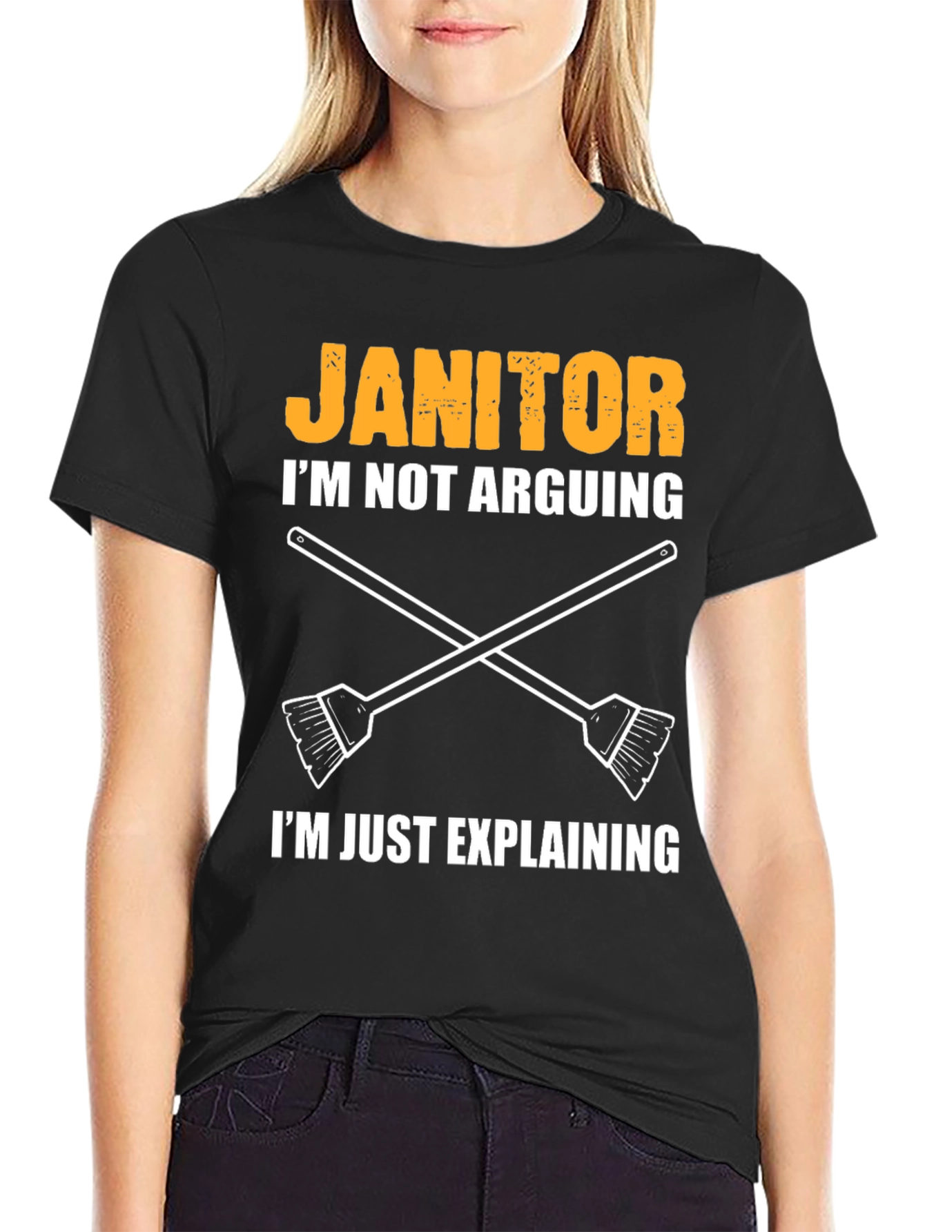 Black Janitor Explaining T-Shirt - Funny Cleaning Crew Apparel view 2