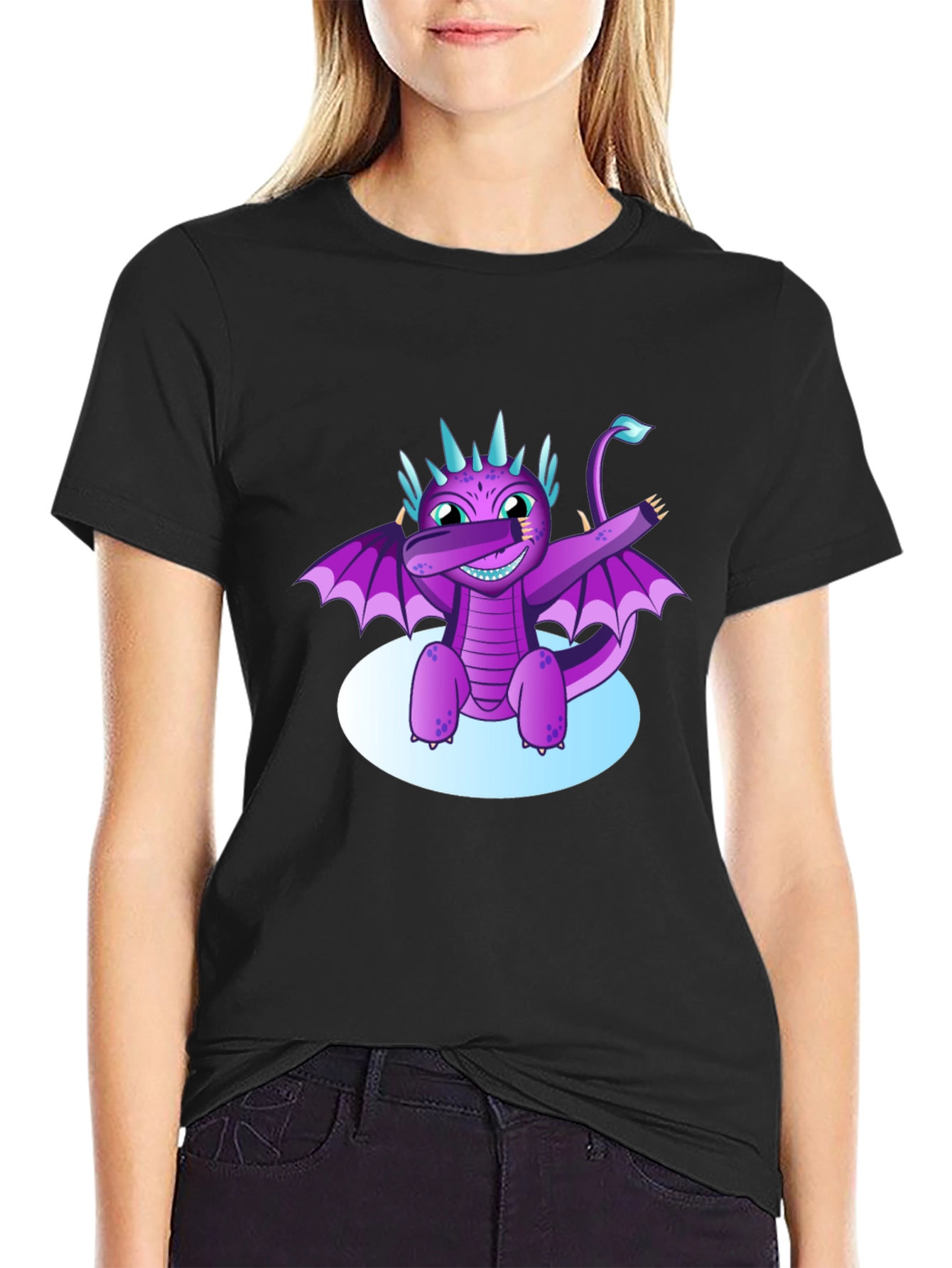 Black Dabbing Dragon Graphic Tee - Cool Black T-Shirt view 2
