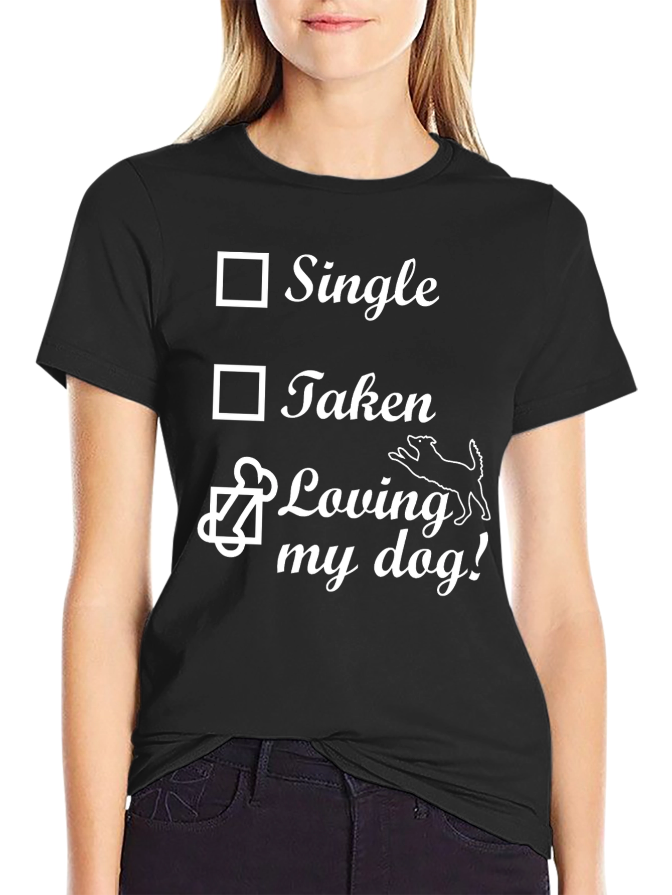Black Funny Dog Lover T-Shirt Single Taken Loving My Dog Black Tee view 2