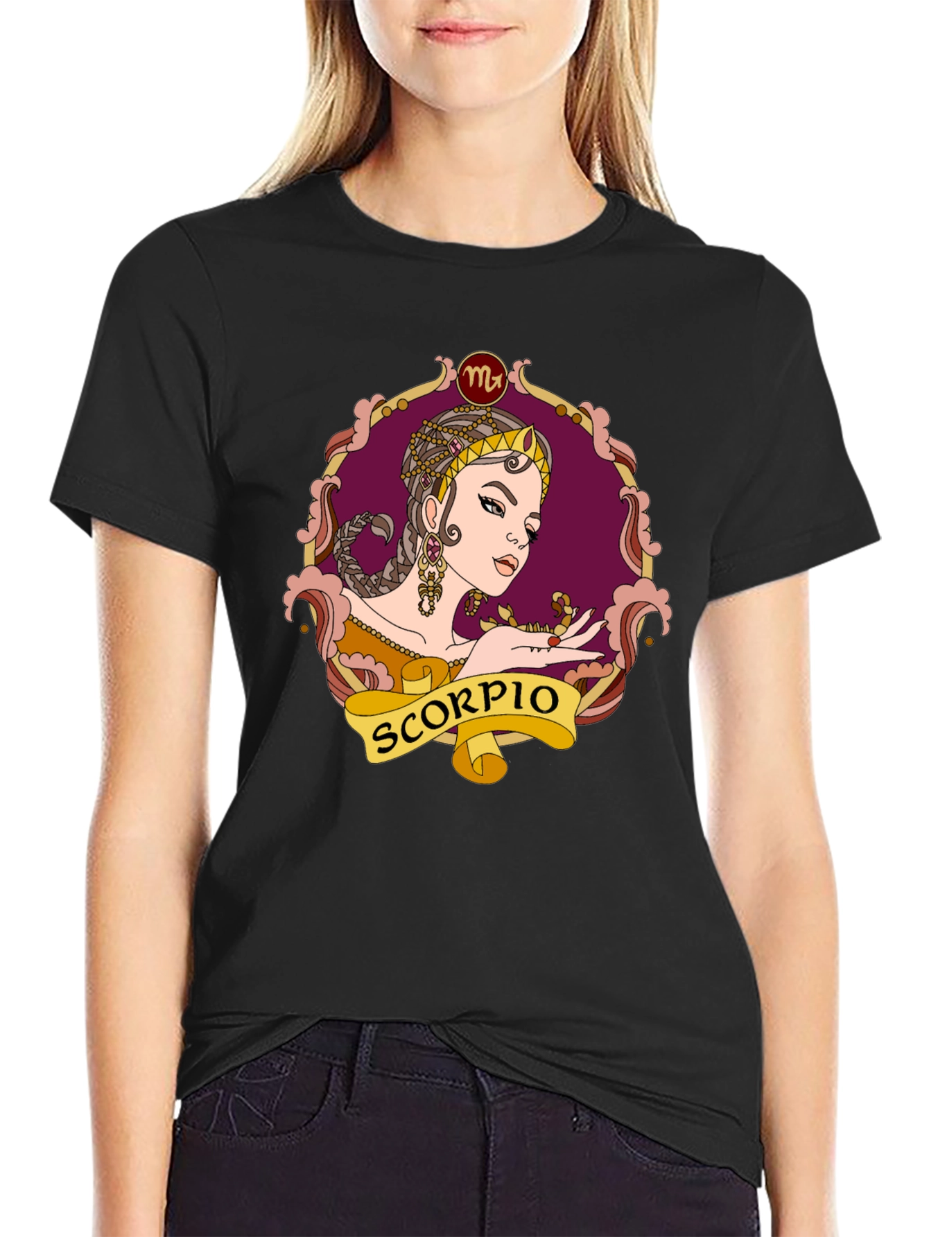 Black Scorpio Zodiac T-Shirt, Woman Design view 2