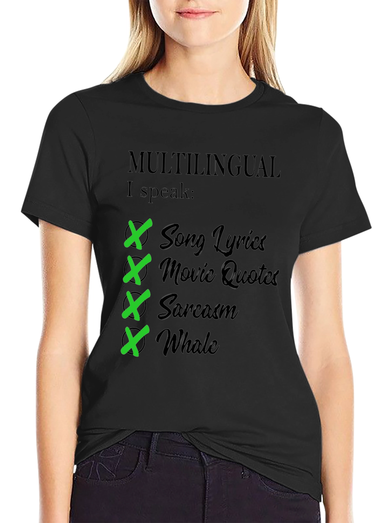 Black Multilingual I Speak T-Shirt - Humorous Gift view 2