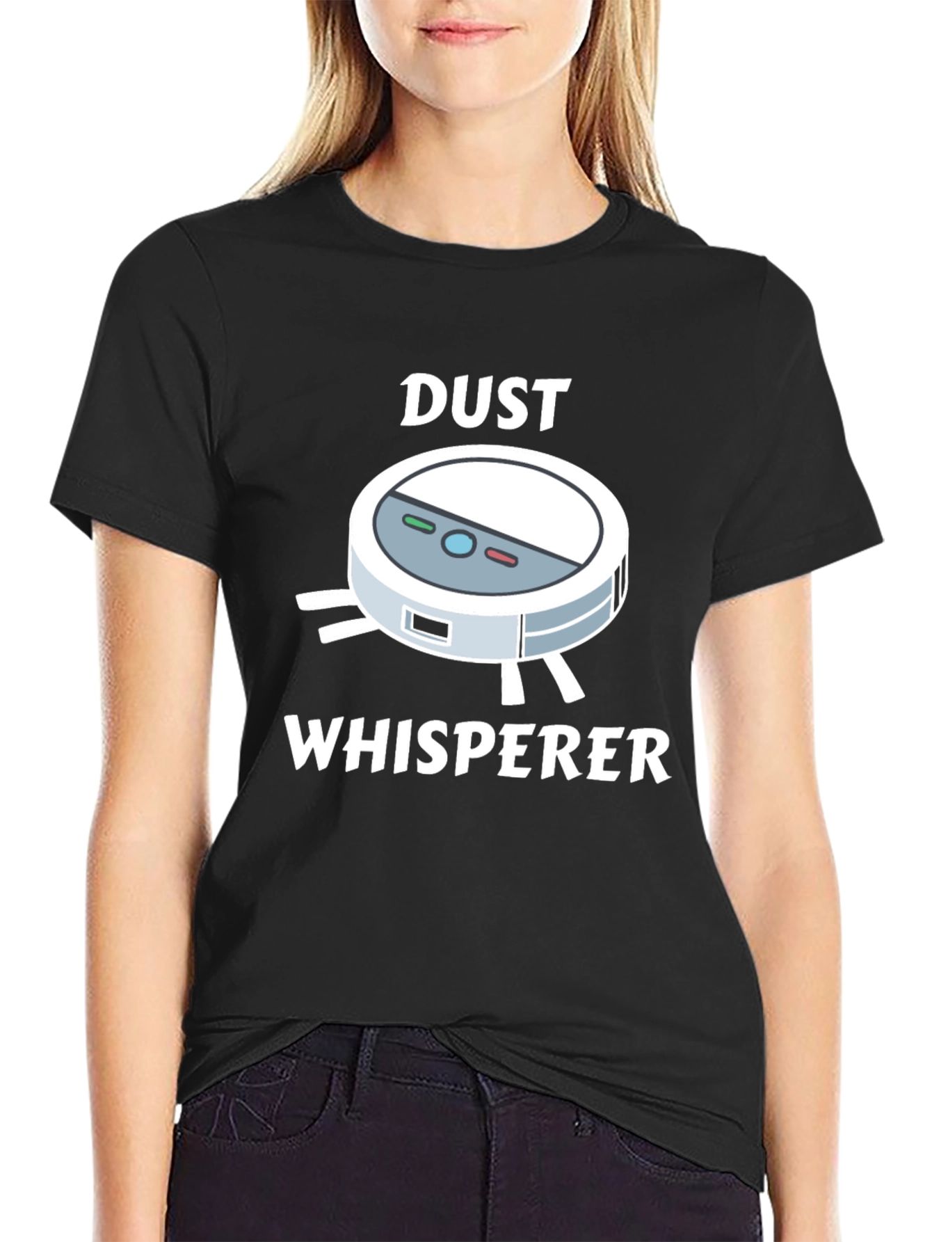 Black Dust Whisperer T-Shirt - Robot Vacuum Humor view 2