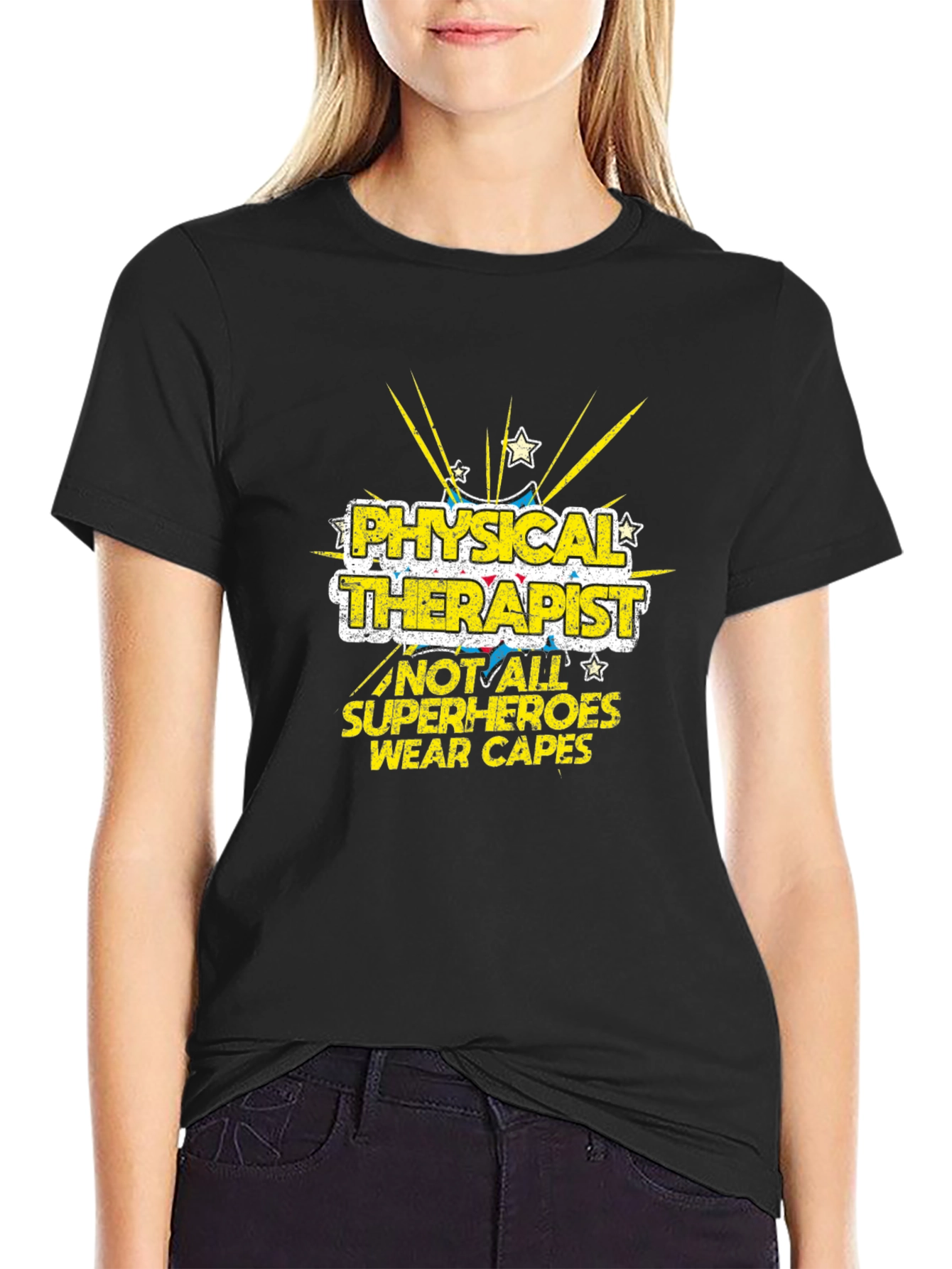 Black Physical Therapist Superhero Graphic Tee - Black view 2