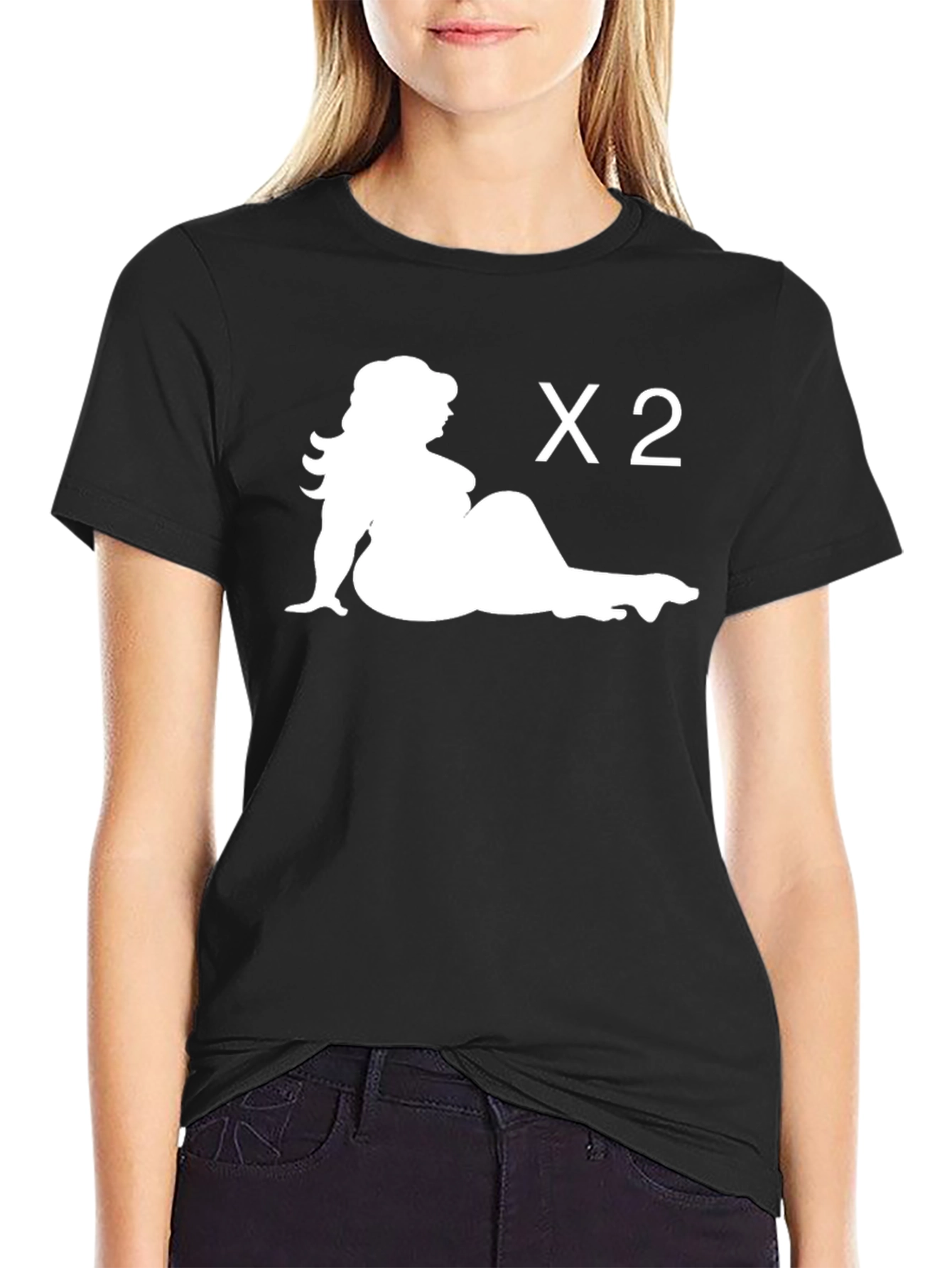 Black Humorous Plus Size Tee - Curvy Woman X2 view 2