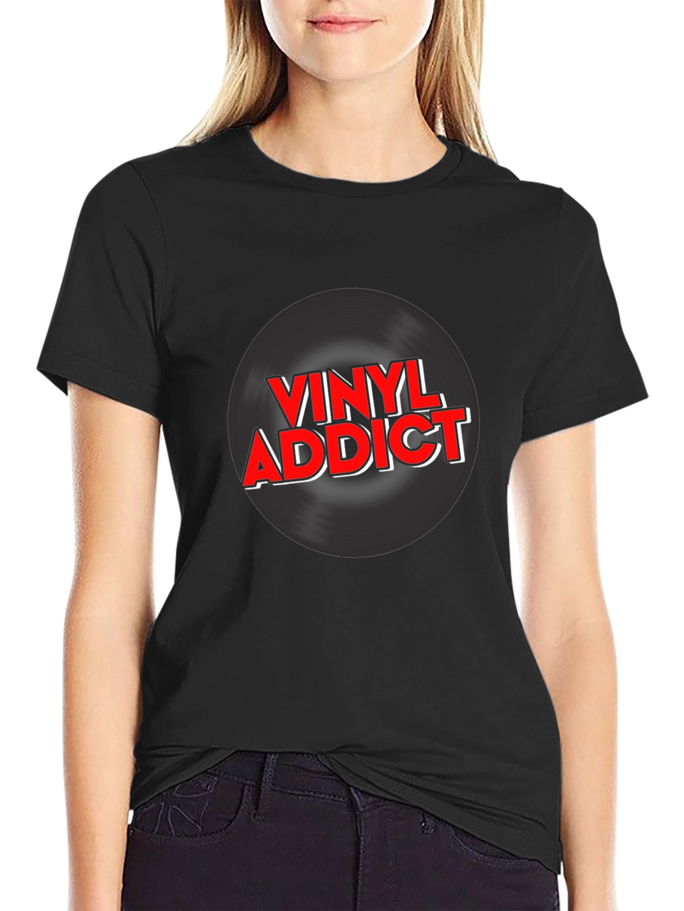 Black Vinyl Addict Graphic T-Shirt - Black view 2