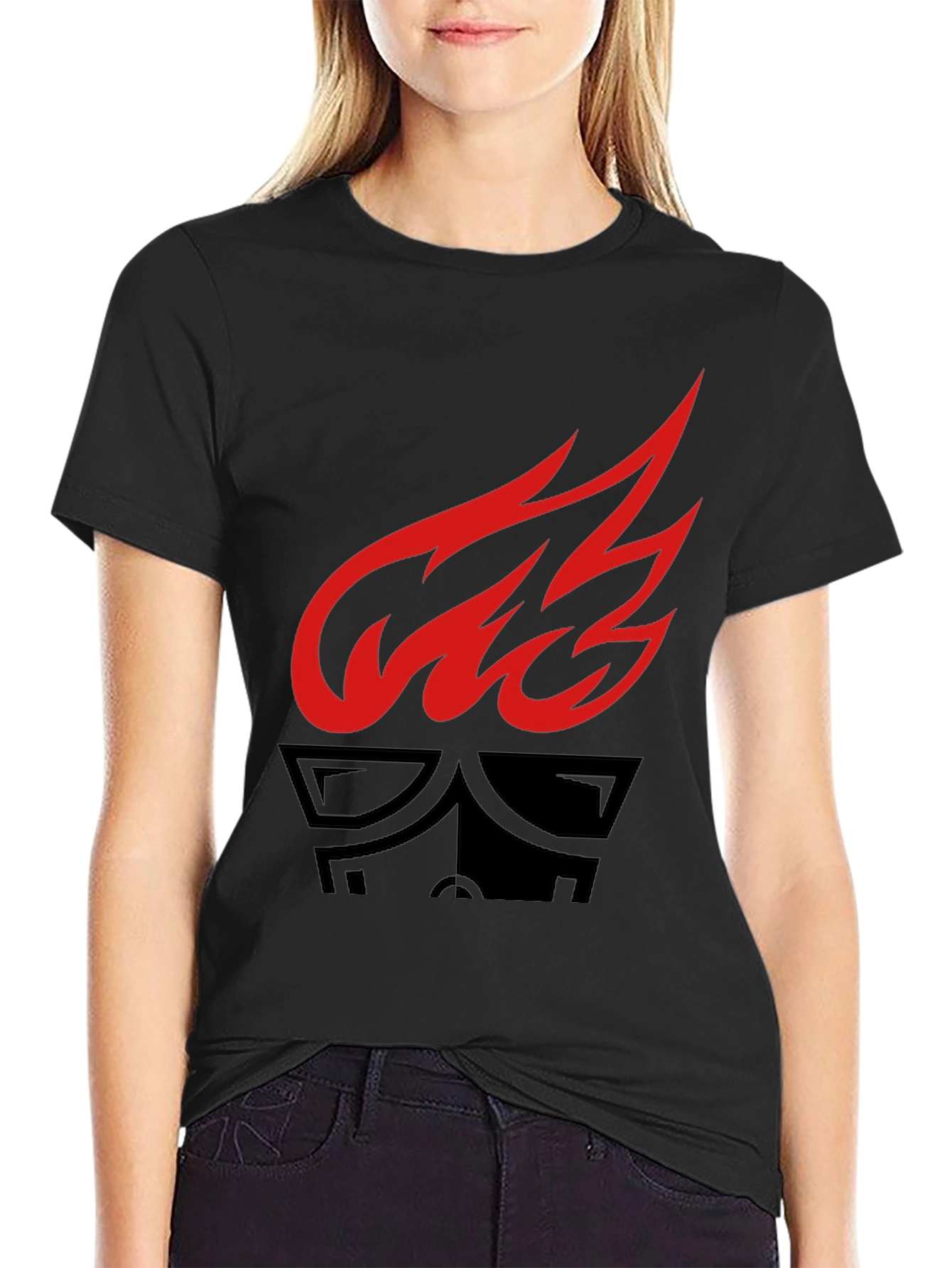 Black Flame & Mask Graphic Tee - Stylish Black Cotton Shirt view 2