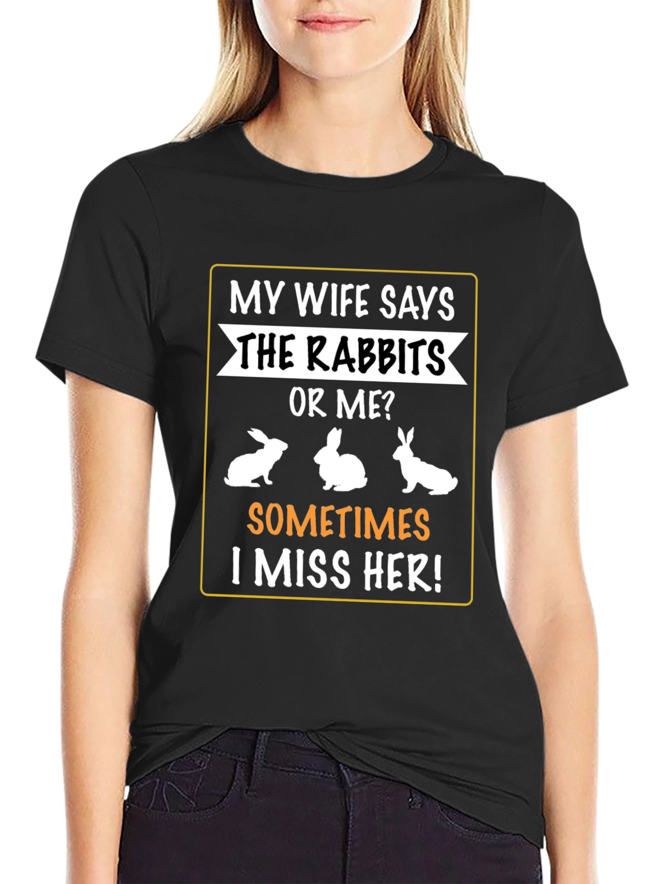 Black Rabbit Humor T-Shirt - Wife vs Rabbits! view 2