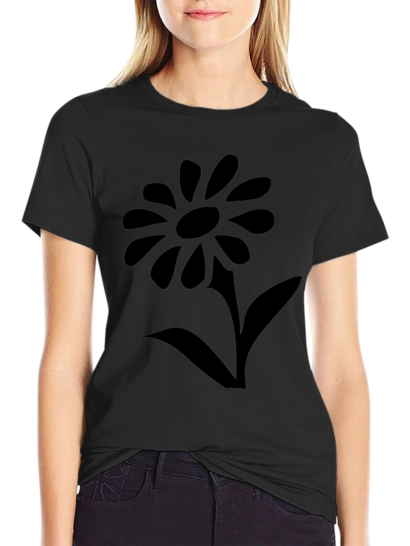 Black Black T-Shirt with Flower Graphic view 2