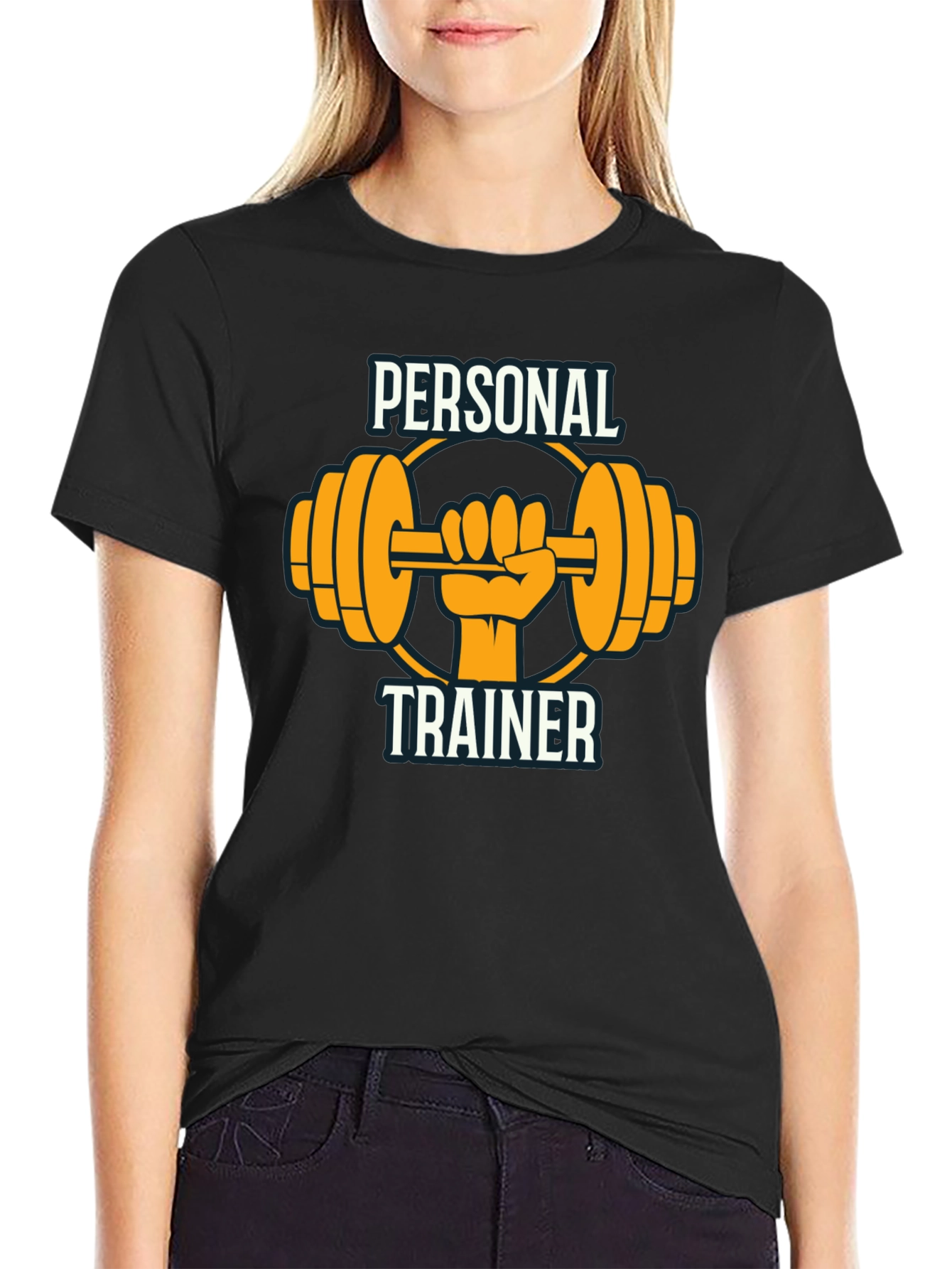 Black Personal Trainer Graphic Tee - Black Cotton Gym Shirt view 2