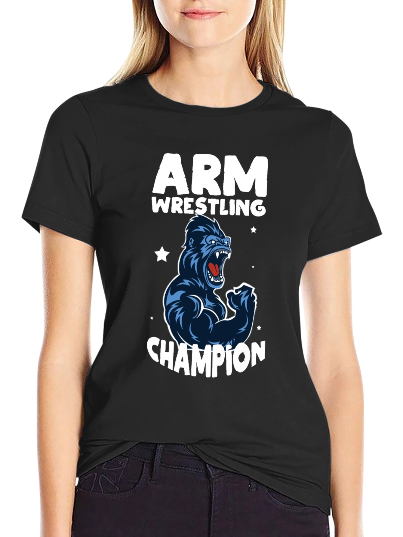 Black Arm Wrestling Champion Gorilla T-Shirt - Black view 2