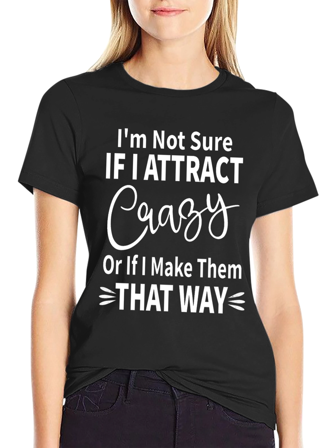 Black Crazy Attract T-Shirt, Humorous Graphic Tee view 2