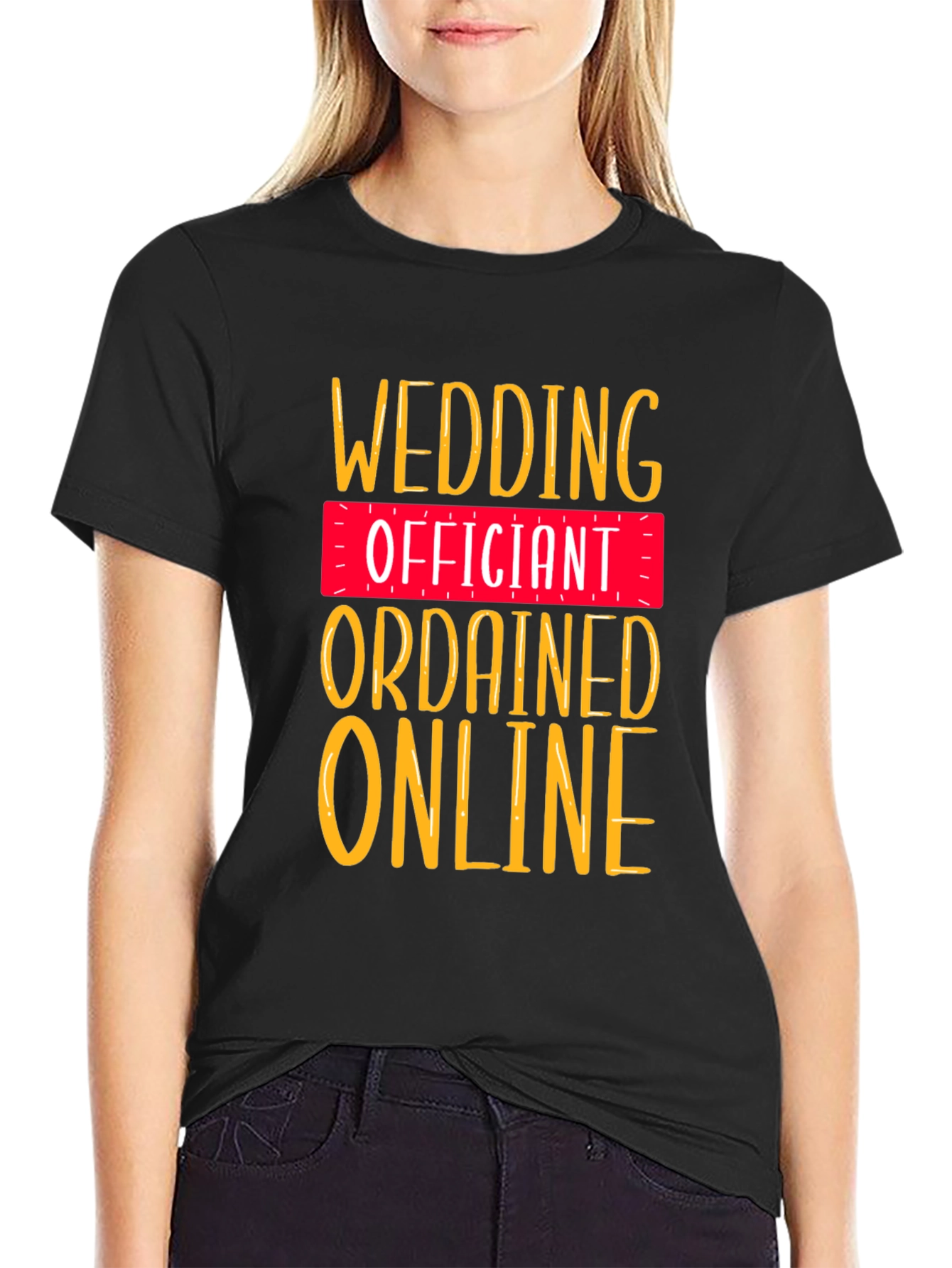 Black Wedding Officiant T-Shirt - Ordained Online view 2