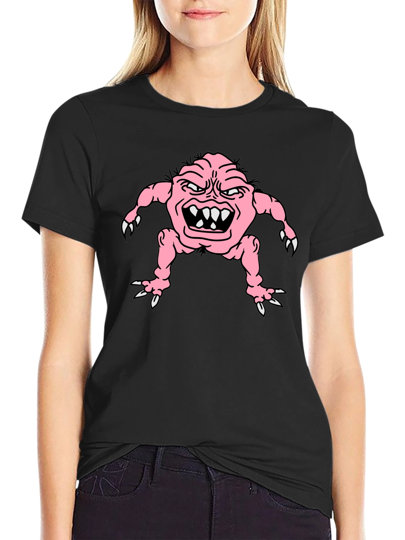 Black Cartoon Monster Graphic Tee - Black view 2