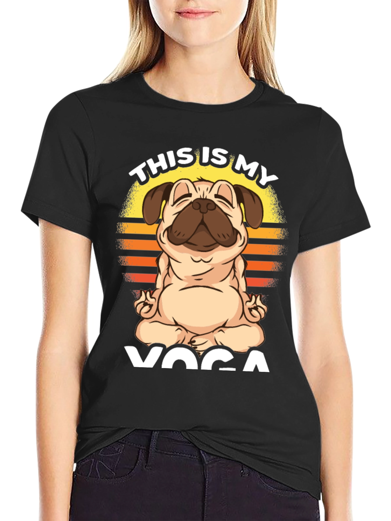 Black Pug Yoga T-Shirt - This is My Yoga view 2