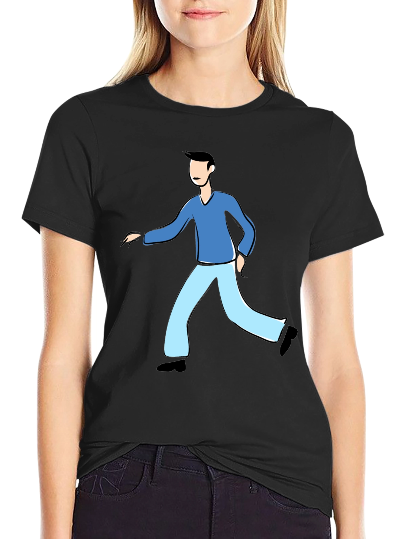 Black Black Cartoon Man T-Shirt view 2