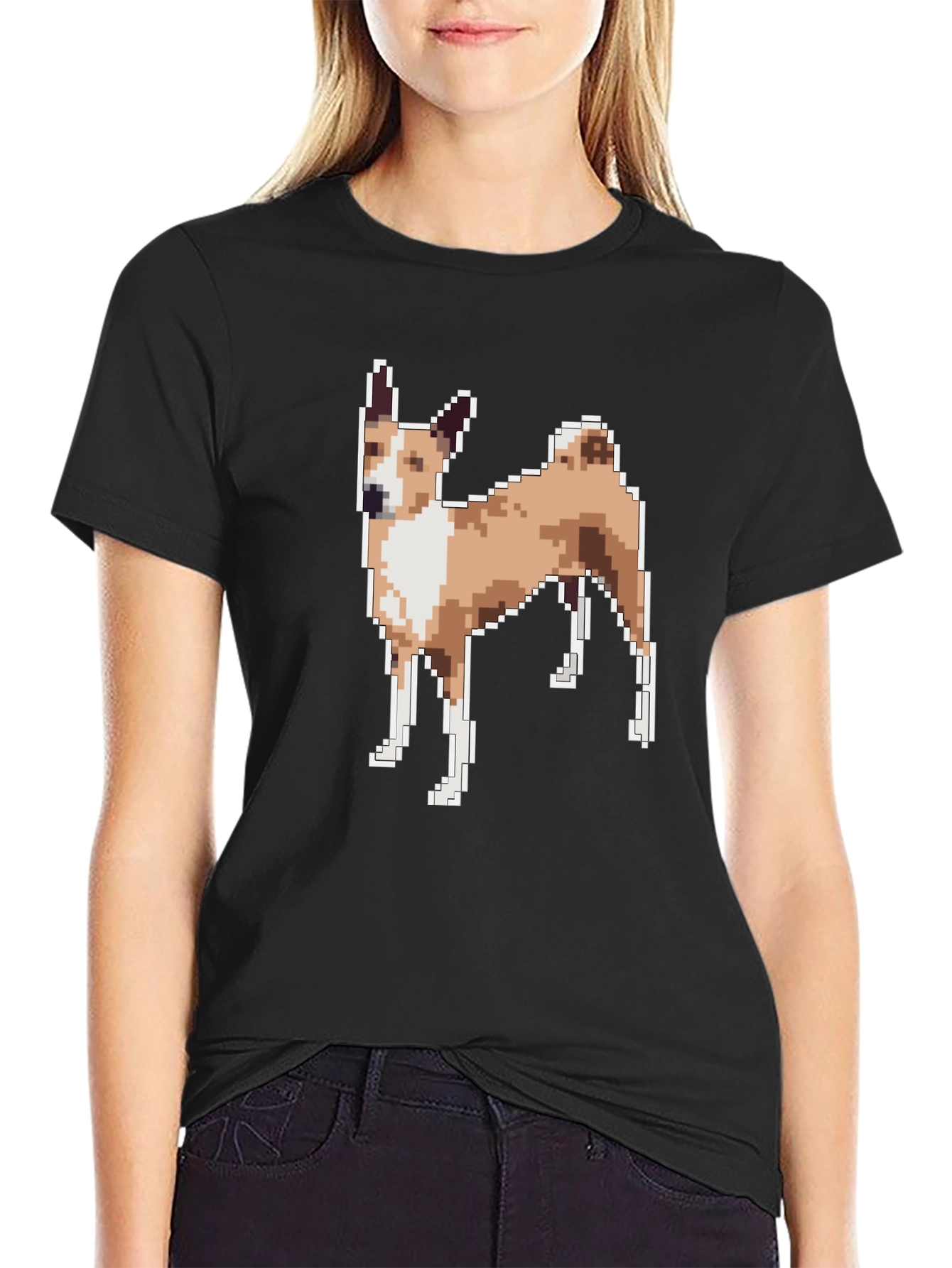 Black Pixelated Dog Graphic Tee - Black Unisex T-Shirt view 2