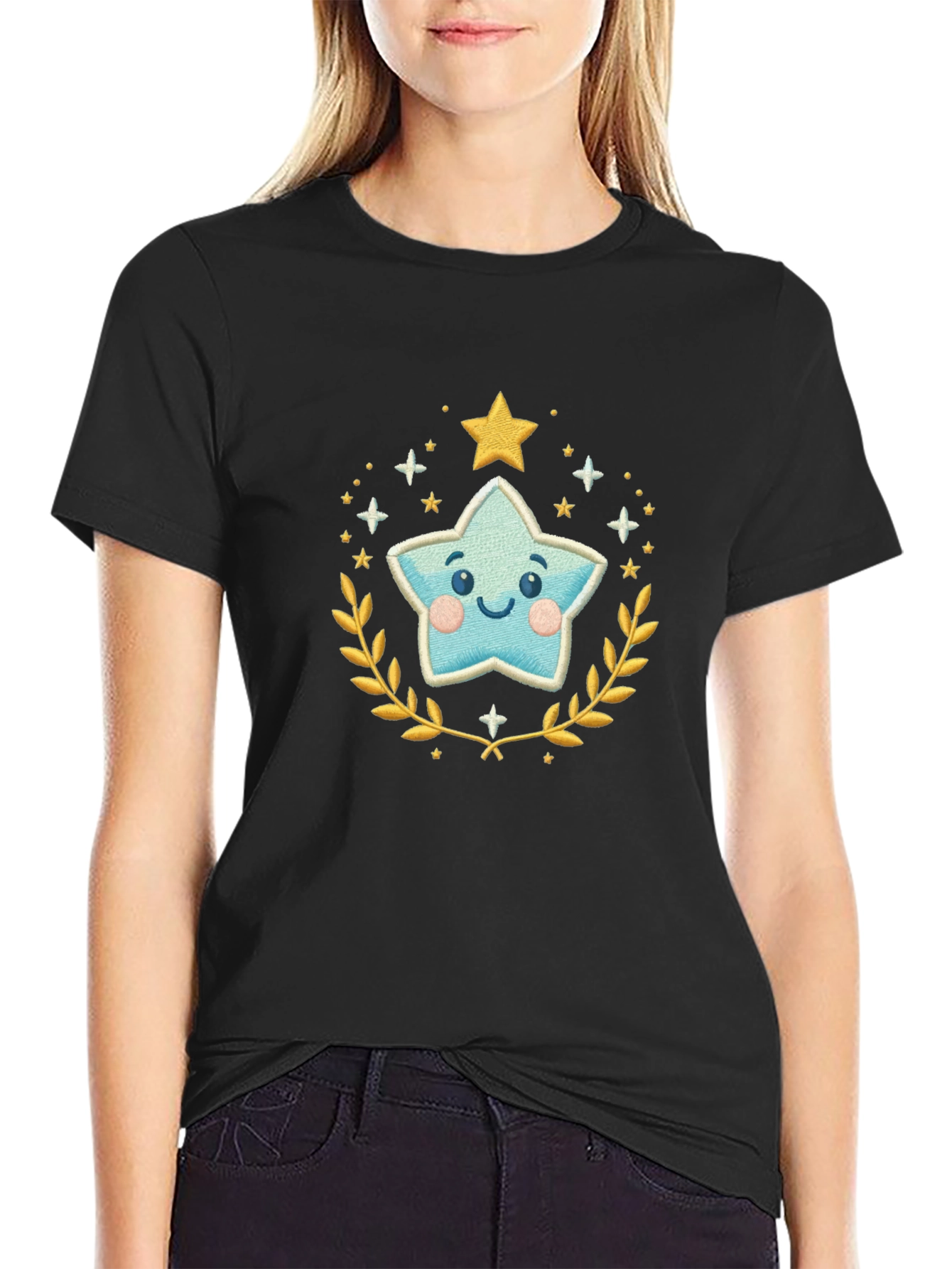 Black Cute Star Graphic Tee - Black Unisex T-Shirt view 2
