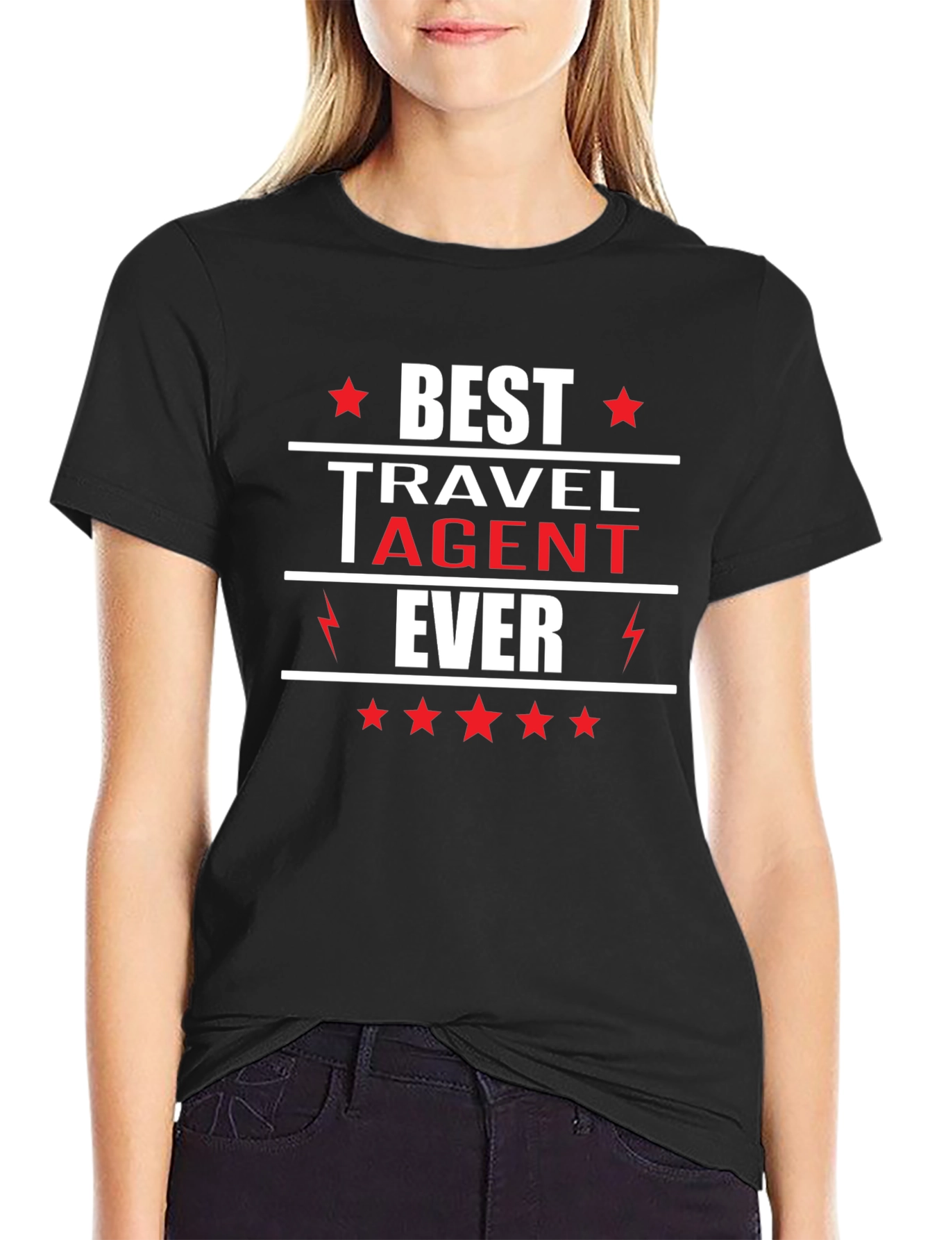 Black Best Travel Agent Ever T-Shirt, Black view 2