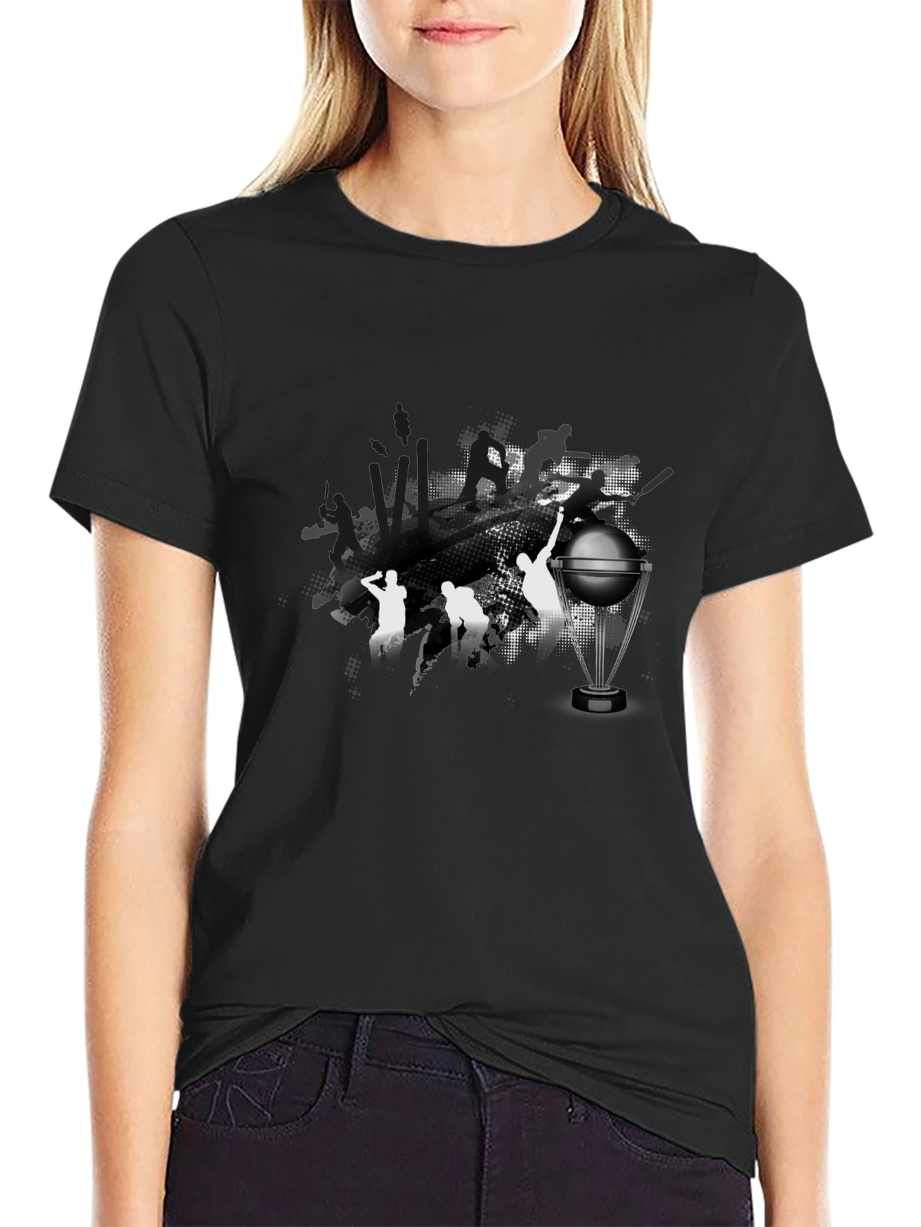 Black Cricket World Cup Graphic Tee - Black Cotton T-Shirt view 2