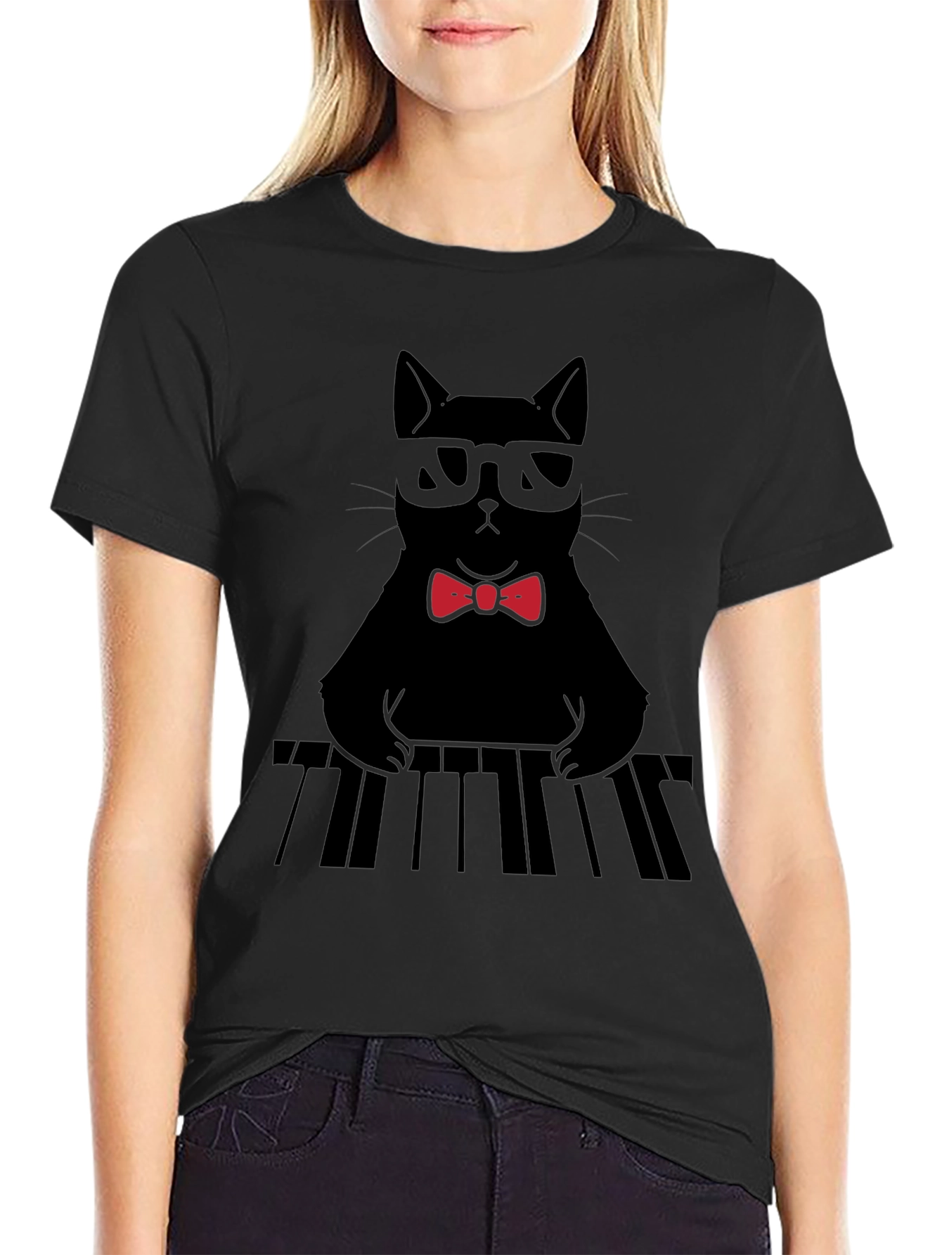 Black Cool Cat Musician T-Shirt view 2