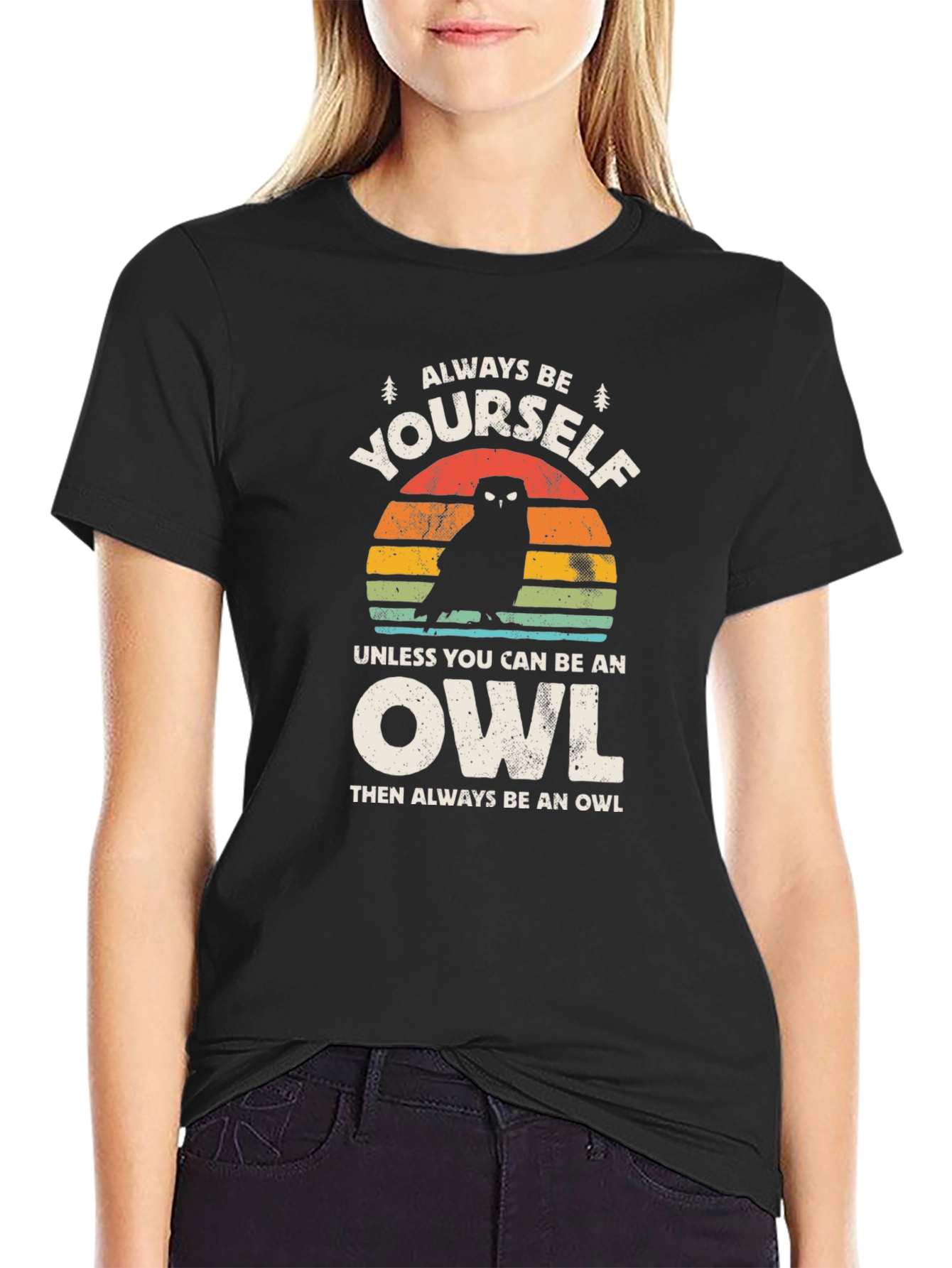 Black Always Be Yourself Unless Owl T-Shirt view 2