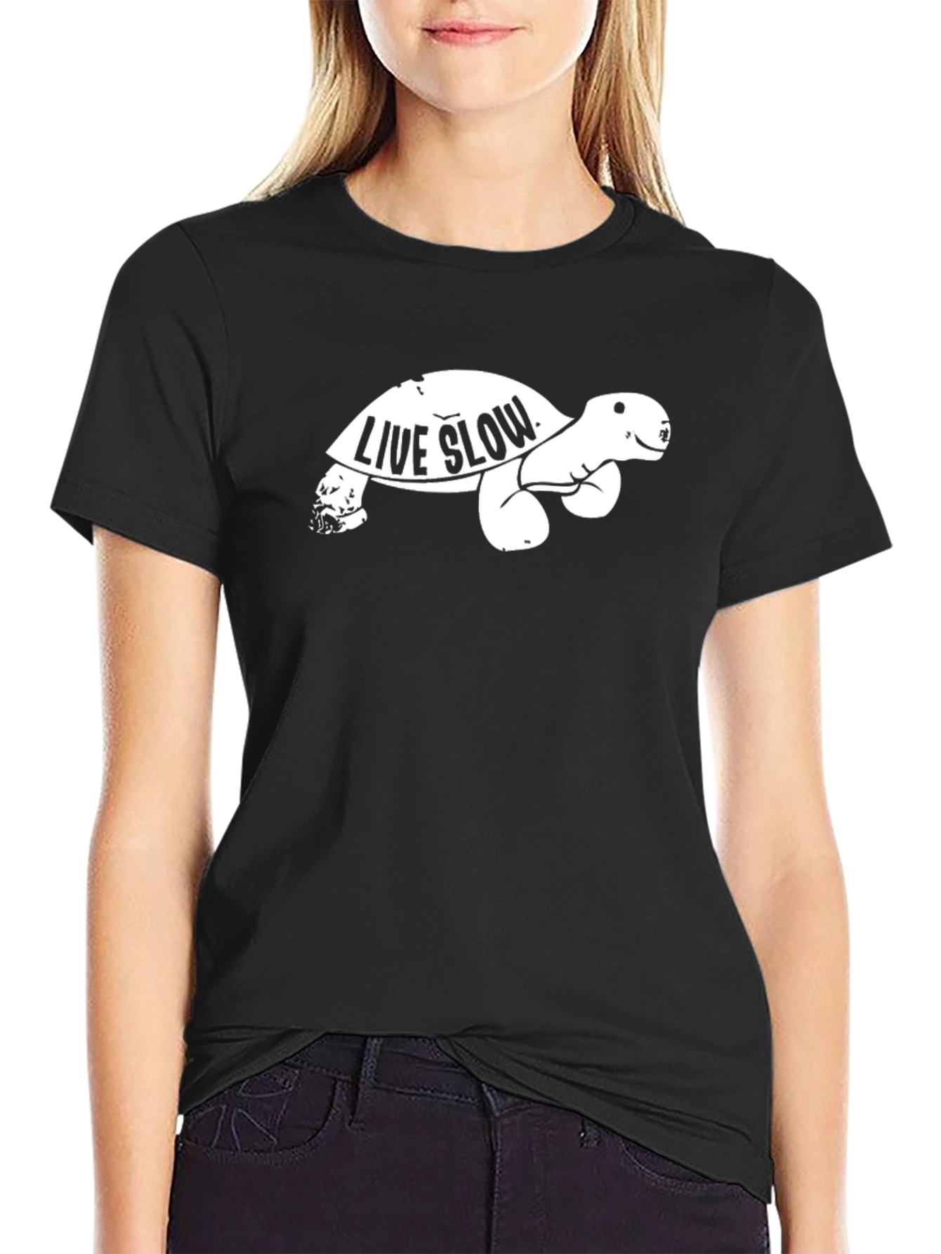 Black Live Slow Turtle Graphic Tee - Unisex Black T-Shirt view 2