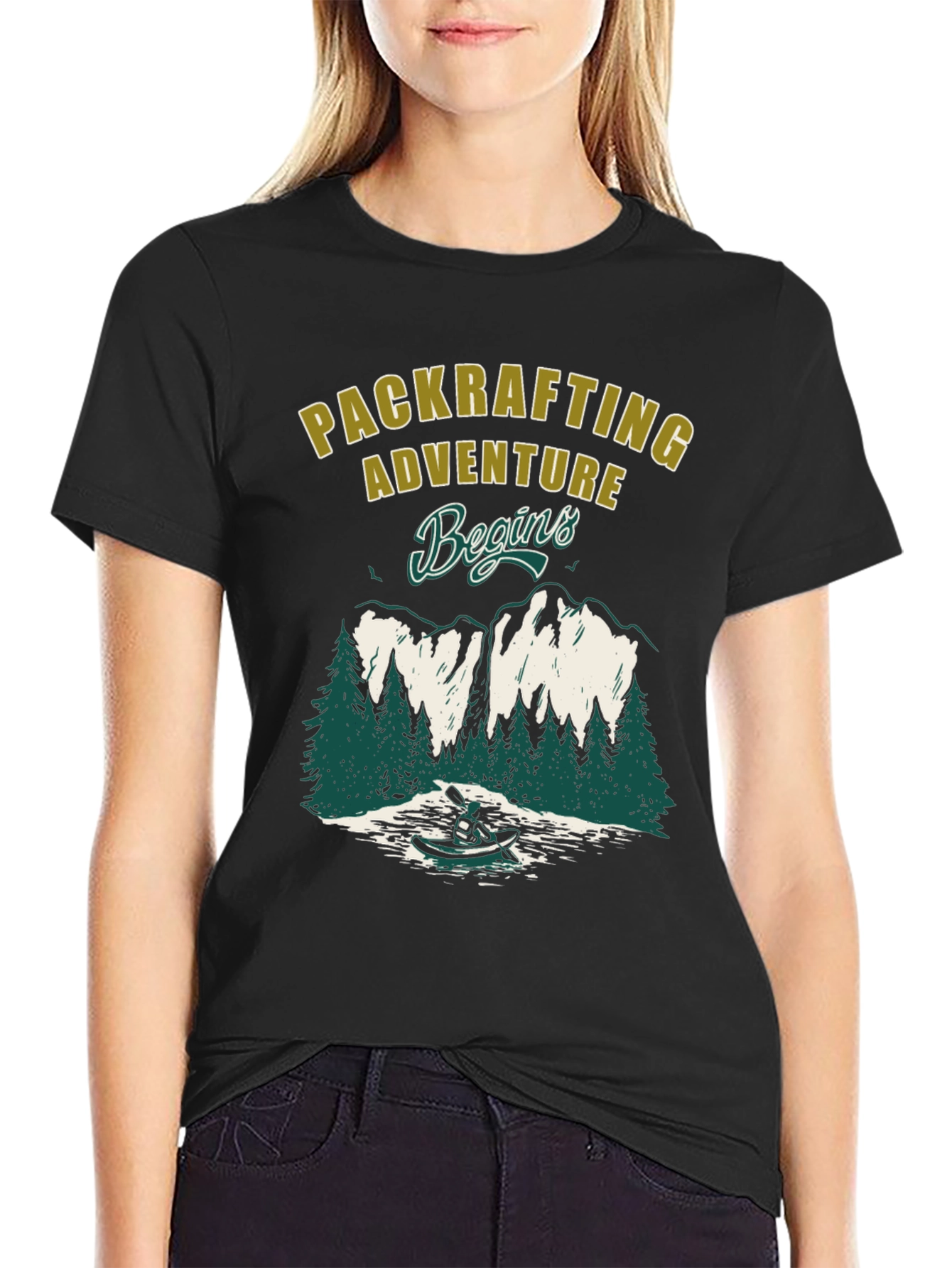 Black Packrafting Adventure Begins Black T-Shirt view 2