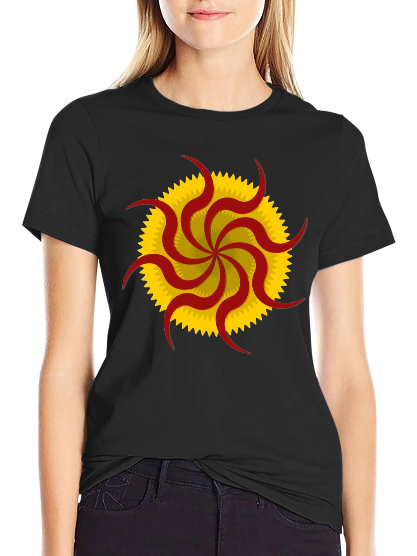 Black Unique Sunburst Graphic Tee - Black Cotton Casual Shirt view 2