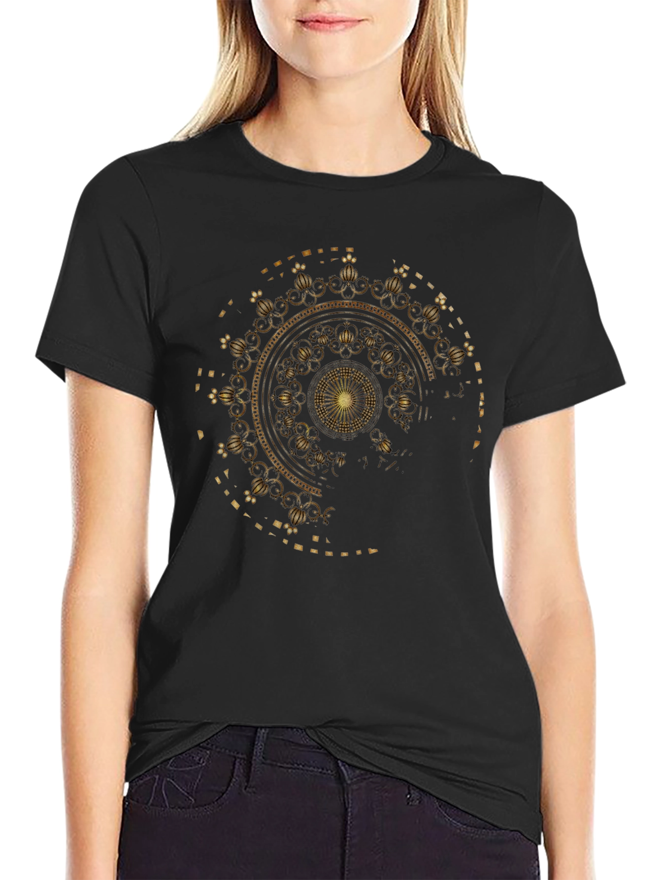 Black Gold Mandala Graphic Black T-Shirt view 2
