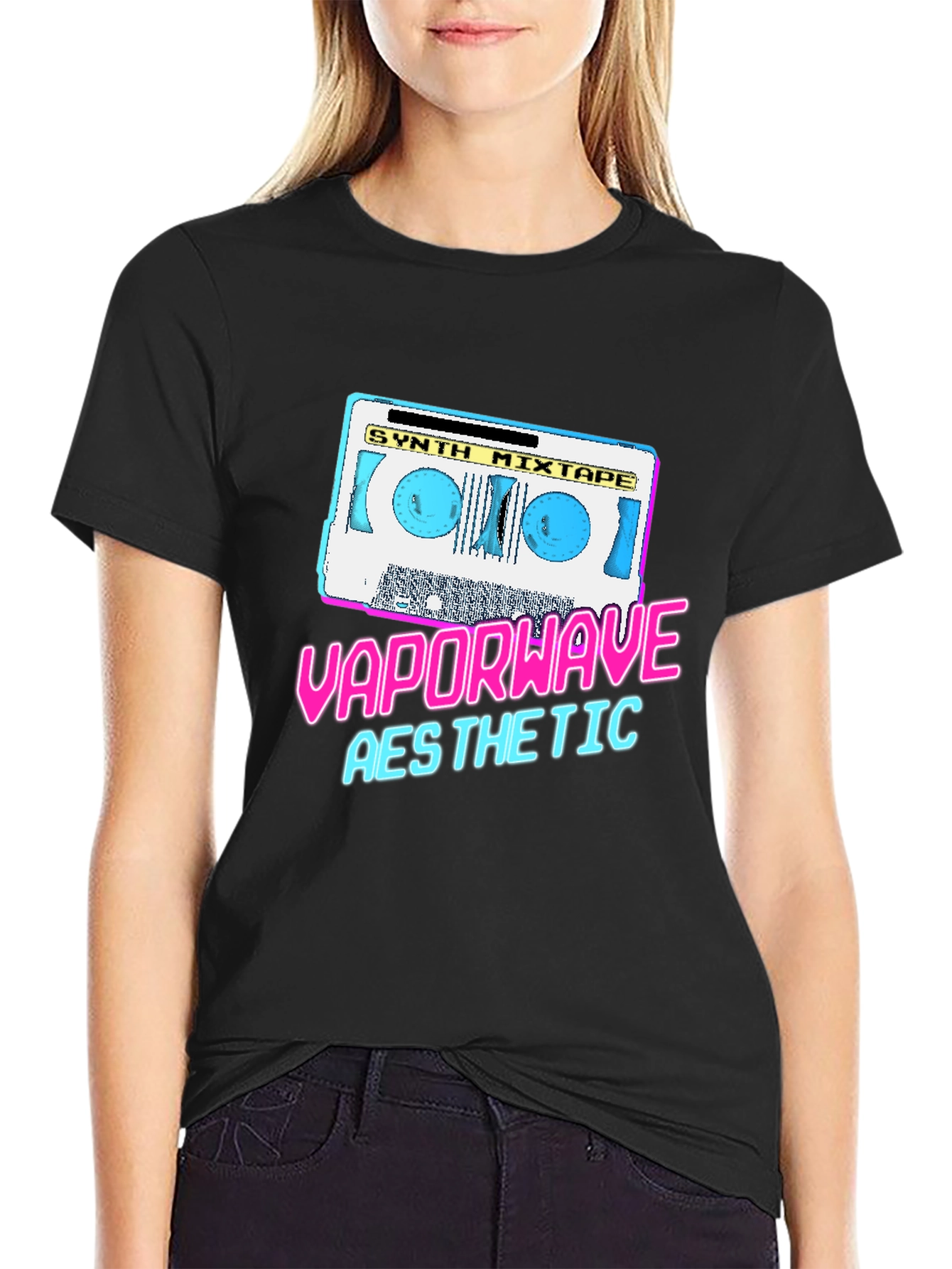 Black Vaporwave Aesthetic Synth Mixtape T-Shirt view 2