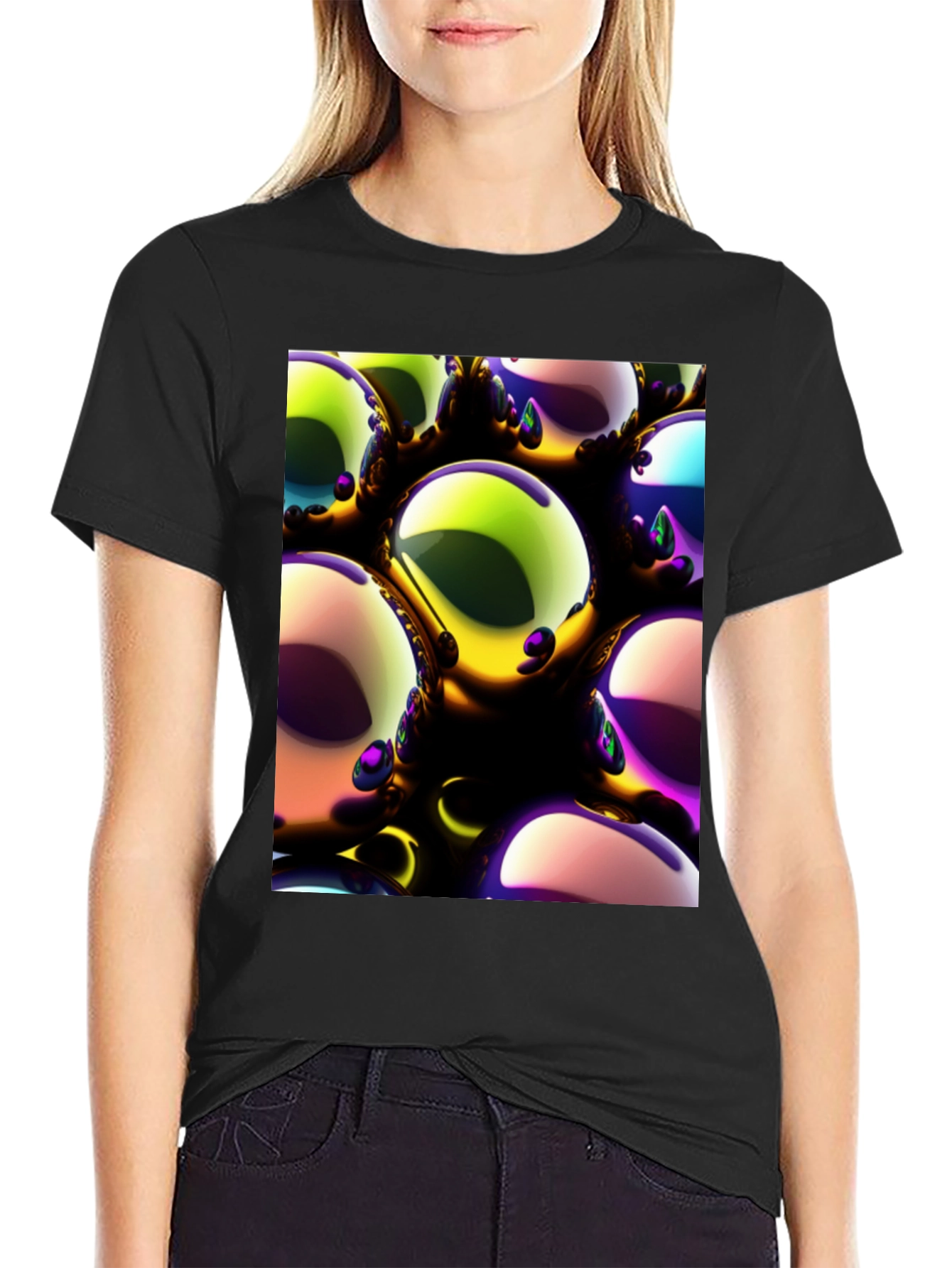 Black Abstract Spheres Graphic Tee view 2