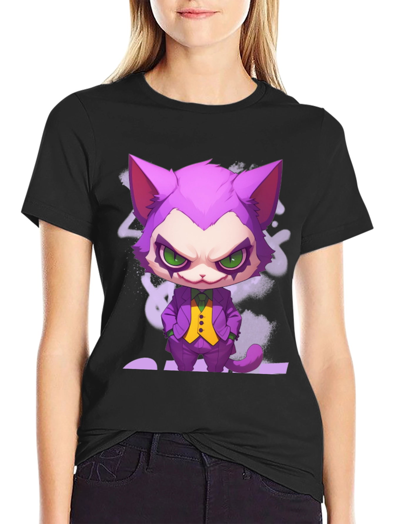 Black Cat Joker Graphic T-Shirt - Unique Design view 2