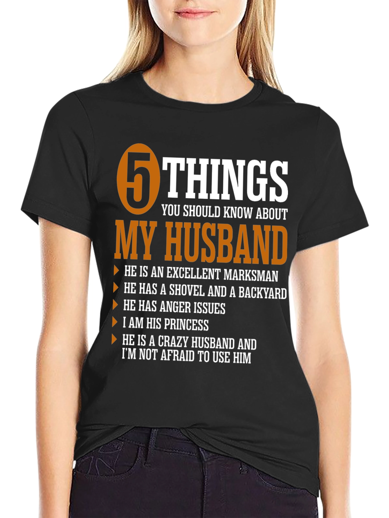 Black 5 Things My Husband T-Shirt view 2