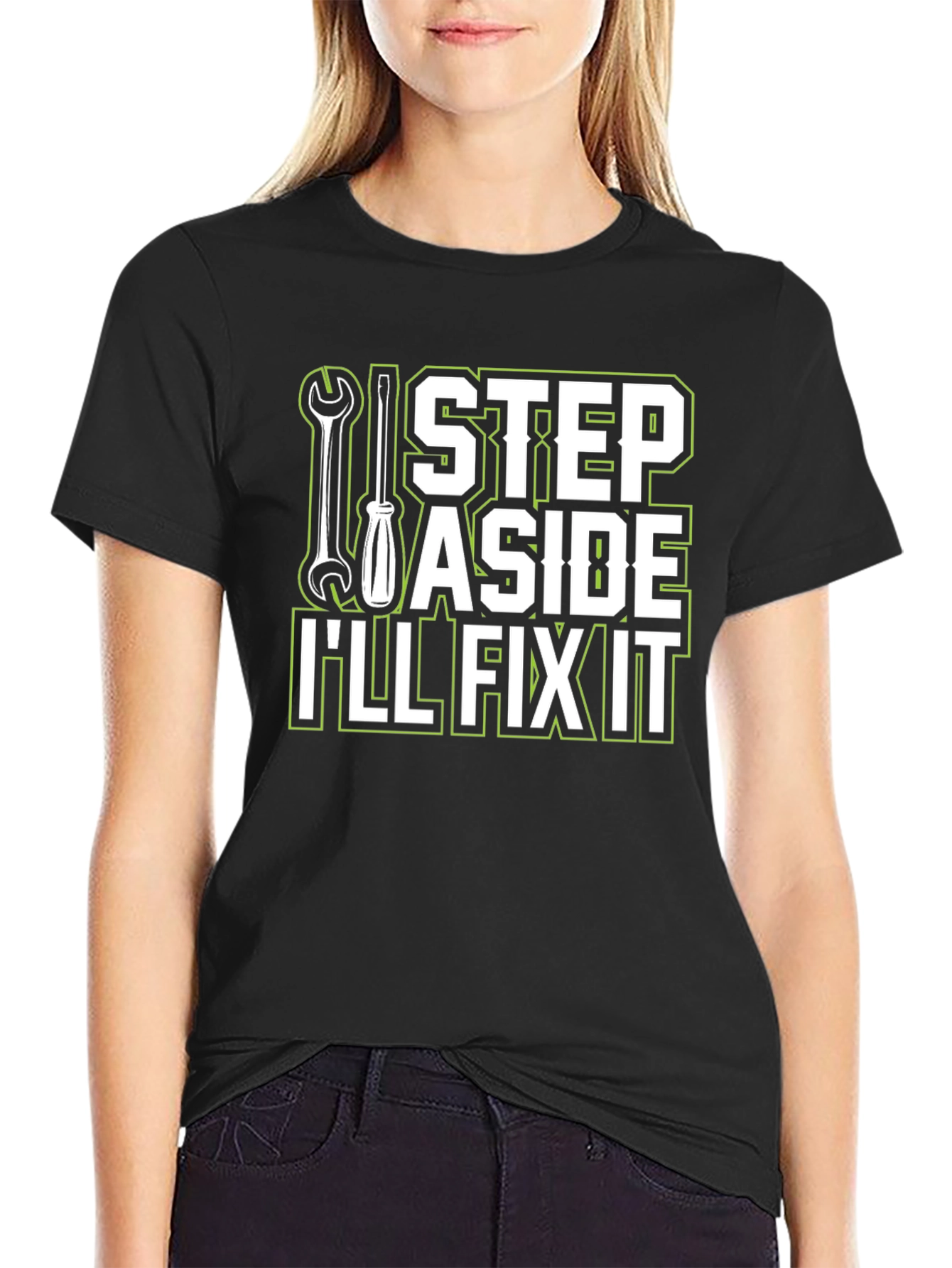 Black I'll Fix It T-Shirt - Step Aside Mechanic Tee view 2