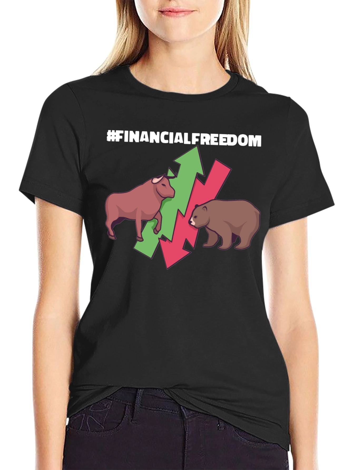 Black Financial Freedom T-Shirt - Bull and Bear Market Tee view 2
