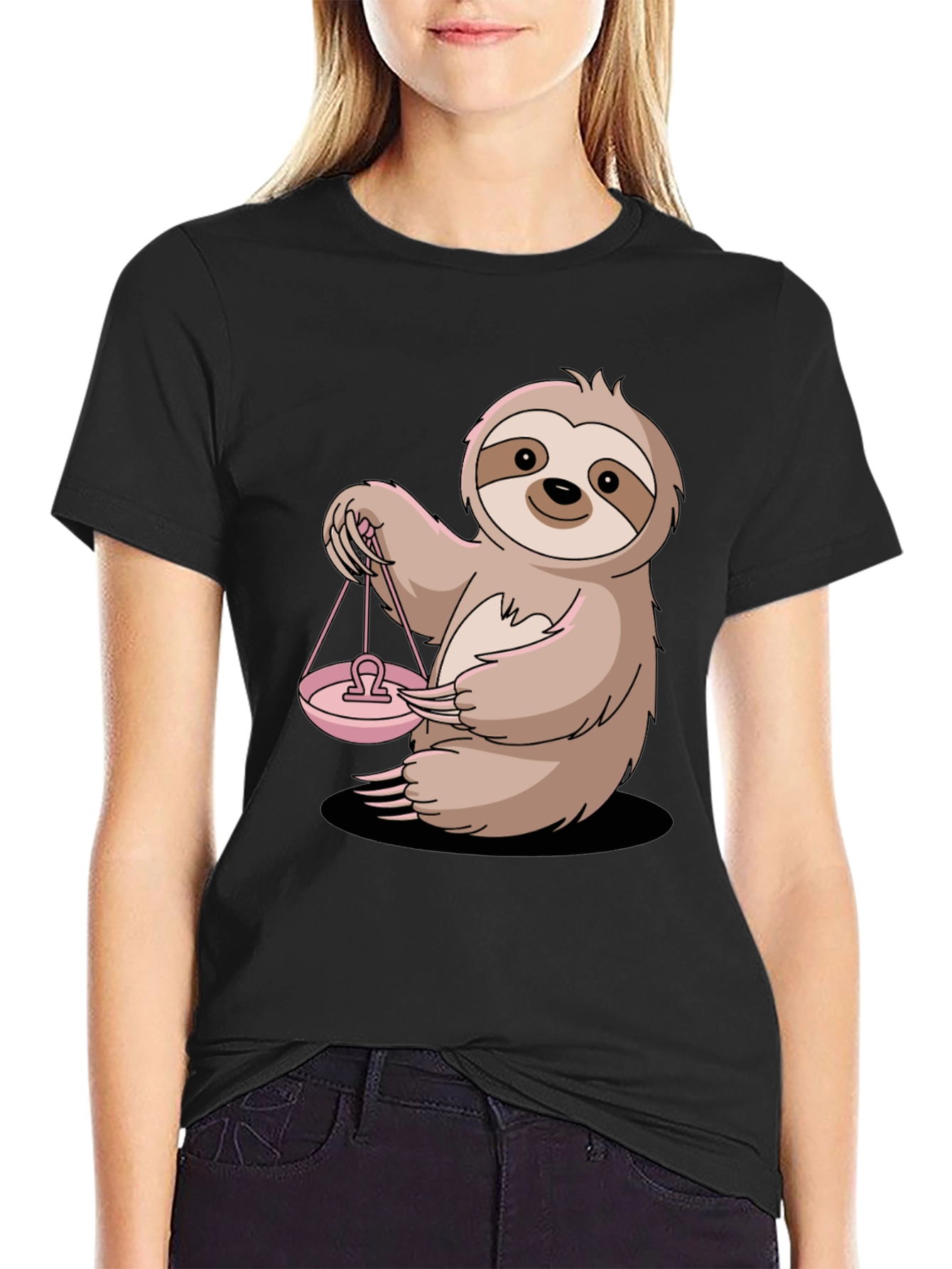 Black Libra Sloth Graphic Tee - Zodiac T-Shirt view 2