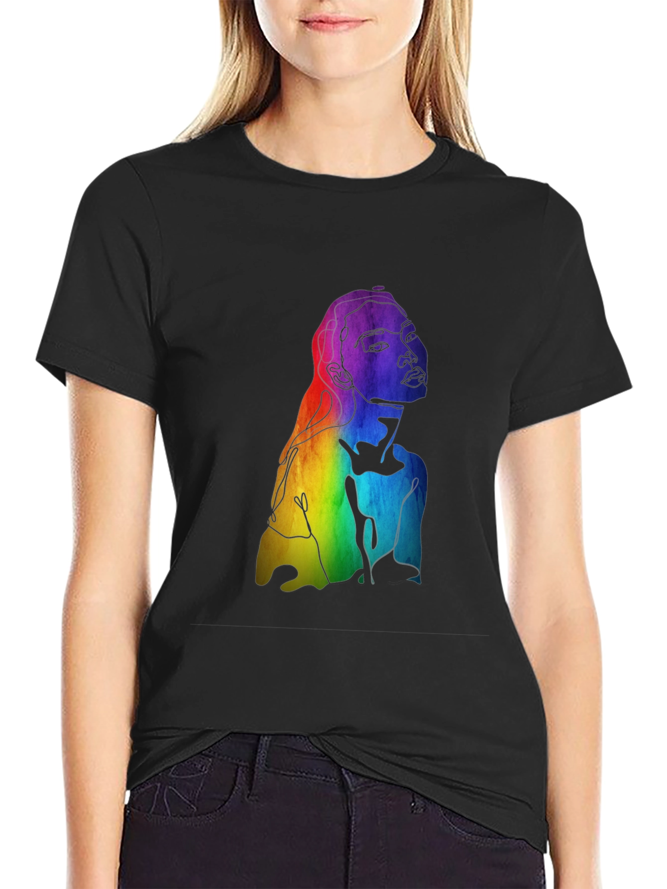 Black Rainbow Woman Graphic Tee - Black Cotton Blend view 2
