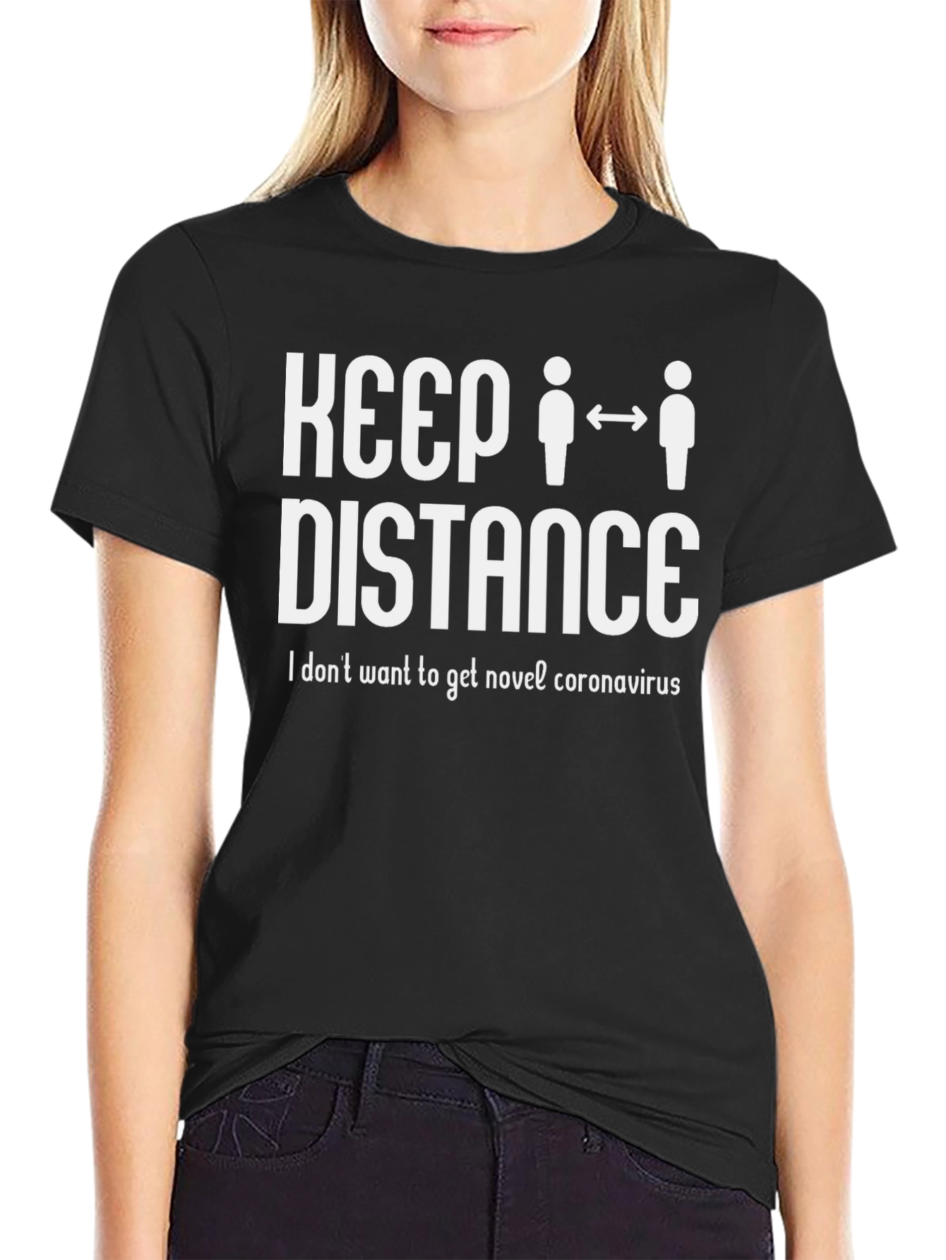 Black Keep Distance Novel Coronavirus Graphic T-Shirt view 2