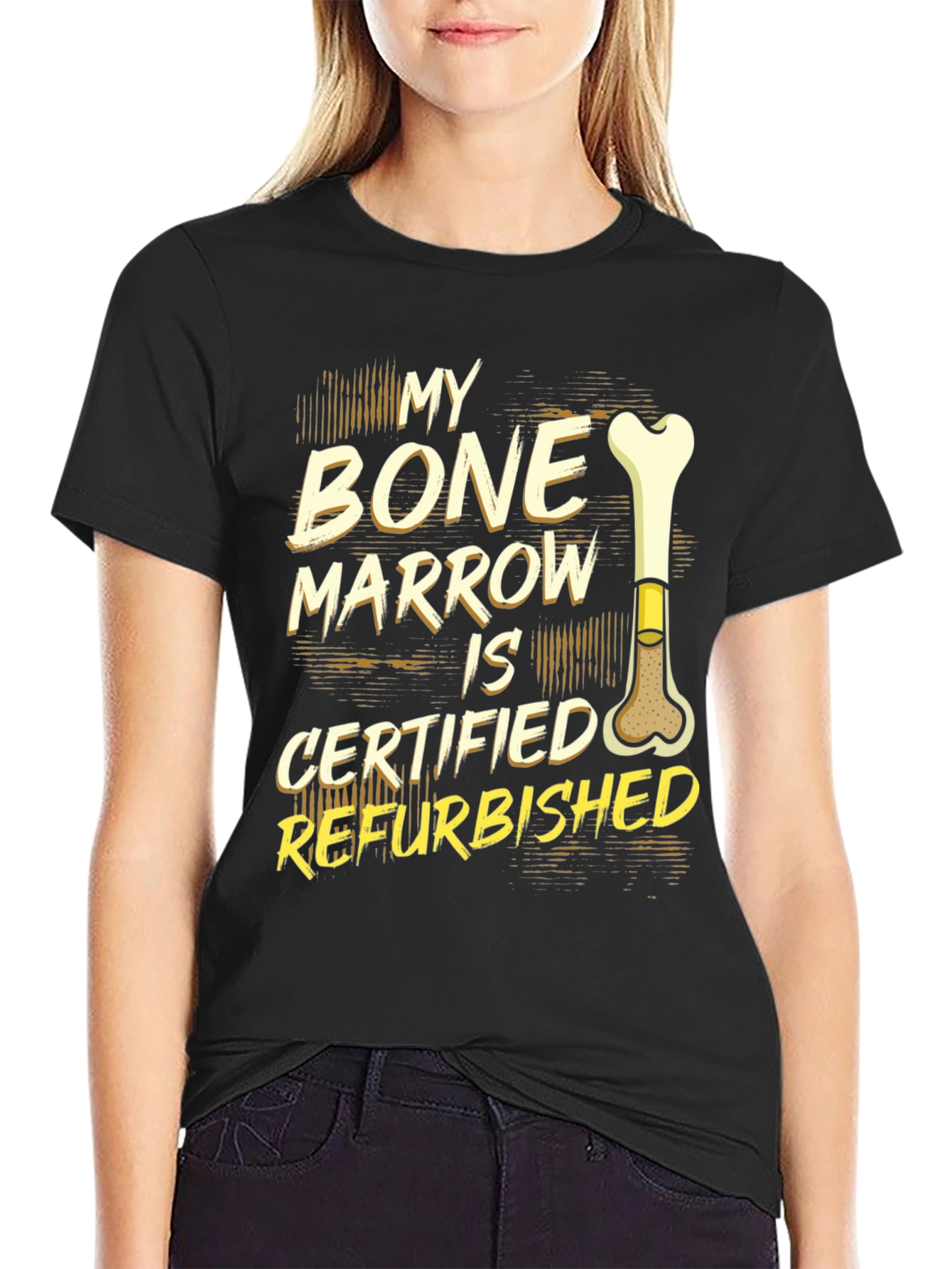 Black Refurbished Bone Marrow Funny Graphic Tee view 2