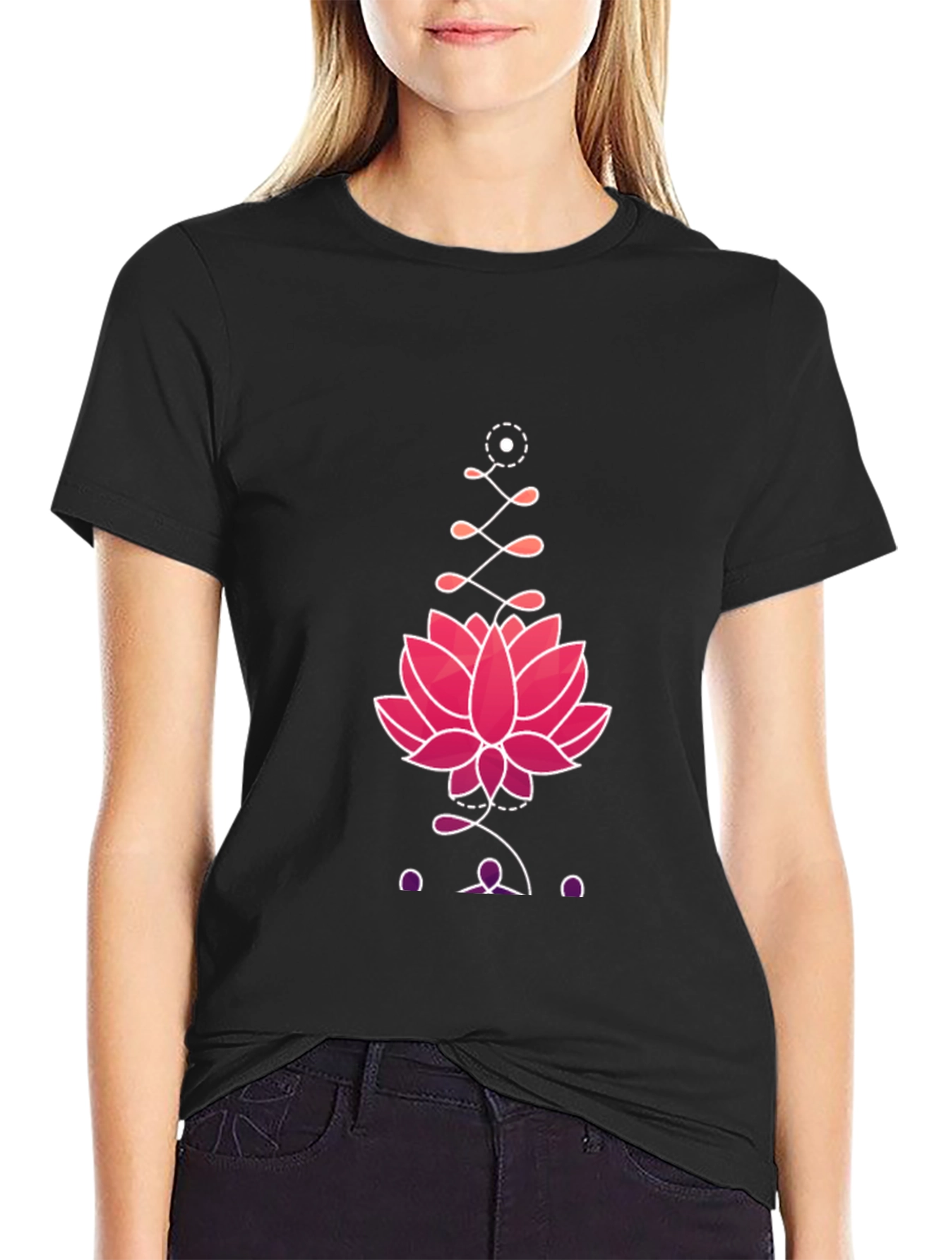 Black Lotus Graphic Print Tee - Black view 2