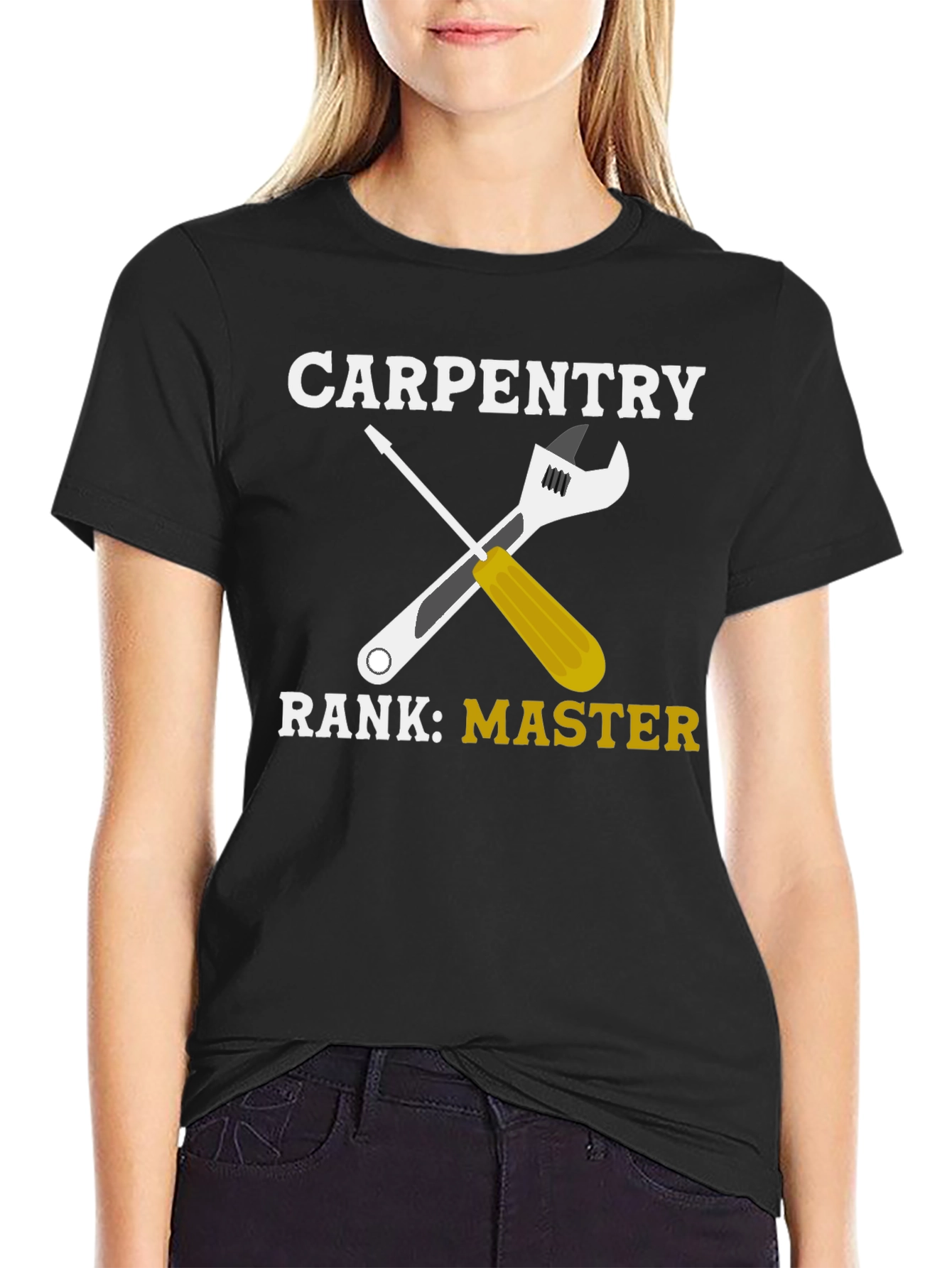 Black Carpentry Master T-Shirt - Wrench & Screwdriver Graphic Tee view 2