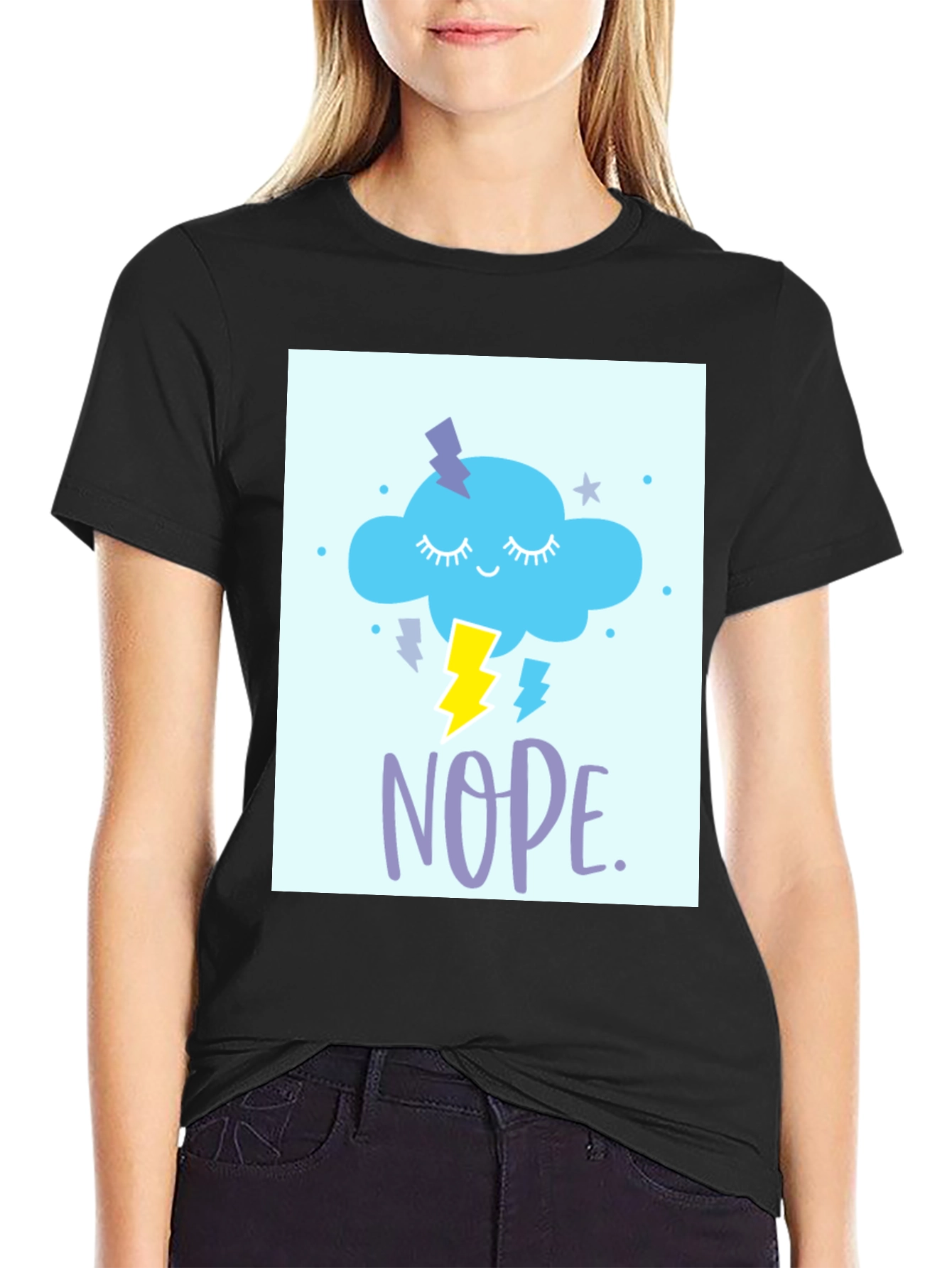 Black Nope Cloud T-Shirt - Weather Humor Tee view 2