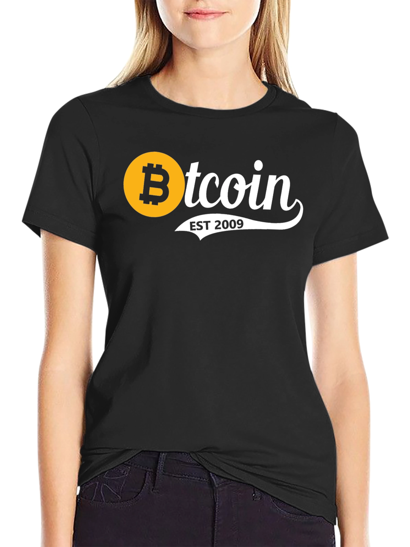 Black Bitcoin EST 2009 Black T-Shirt view 2