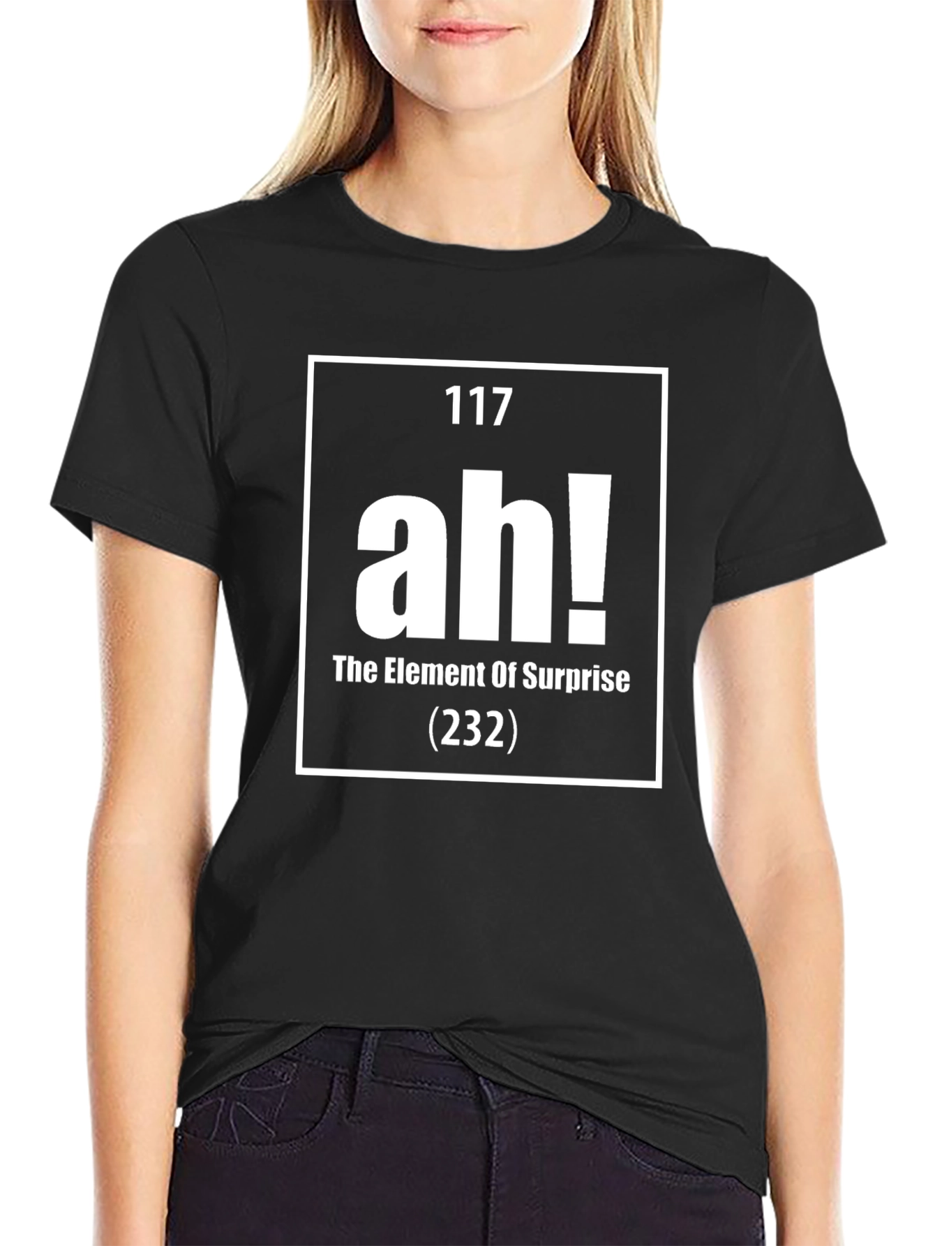 Black Element of Surprise Ah! Periodic Table Funny Men's T-Shirt view 2